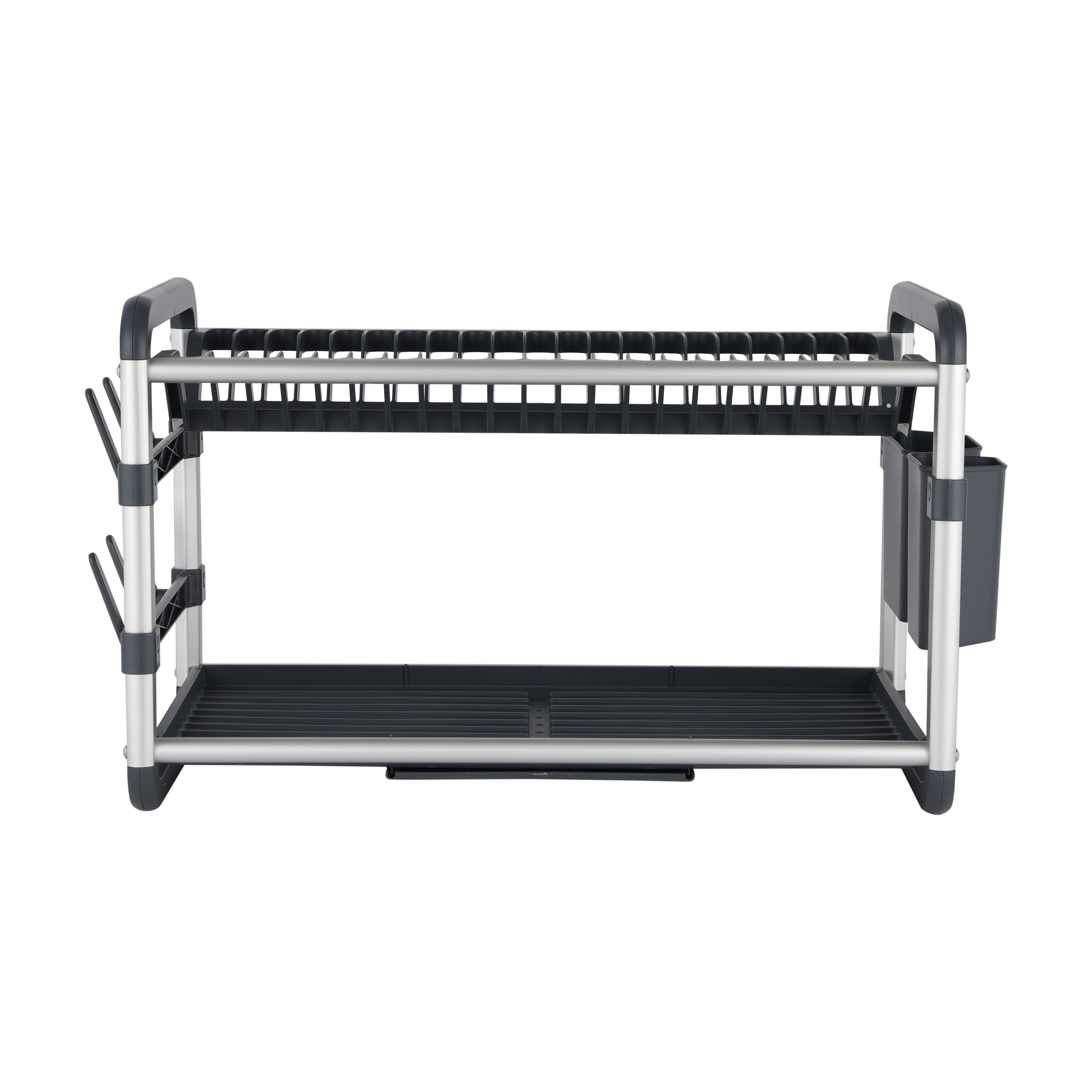 Royalford 2 layer Aluminum Dish Rack- RF12179/ Organizer for Kitchen to Keep 21 Plates, Bowls, Glasses, Cups, Cutlery/ Drying Stand with a Drain Tray, Compact and Stylish Design/ Rust-Proof and Hassle-Free Finish/ Black and Silver - Image 5