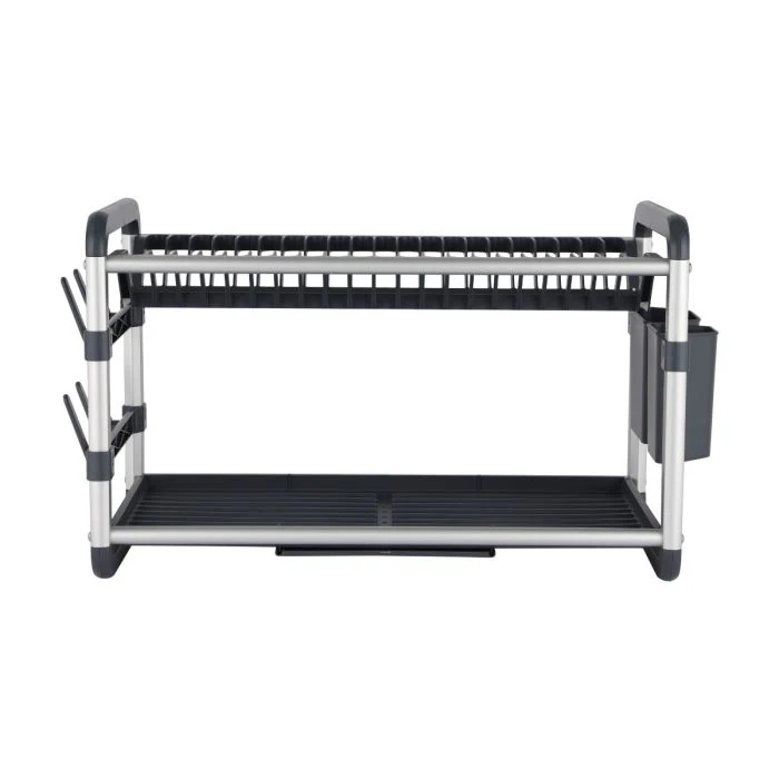 Royalford 2 layer Aluminum Dish Rack- RF12179/ Organizer for Kitchen to Keep 21 Plates, Bowls, Glasses, Cups, Cutlery/ Drying Stand with a Drain Tray, Compact and Stylish Design/ Rust-Proof and Hassle-Free Finish/ Black and Silver - Image 6