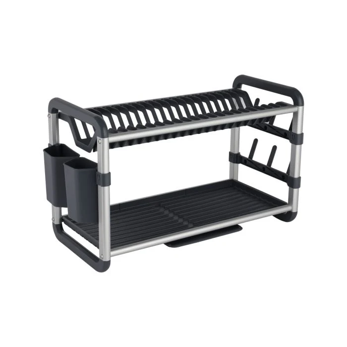 Royalford 2 layer Aluminum Dish Rack- RF12179/ Organizer for Kitchen to Keep 21 Plates, Bowls, Glasses, Cups, Cutlery/ Drying Stand with a Drain Tray, Compact and Stylish Design/ Rust-Proof and Hassle-Free Finish/ Black and Silver - Image 7