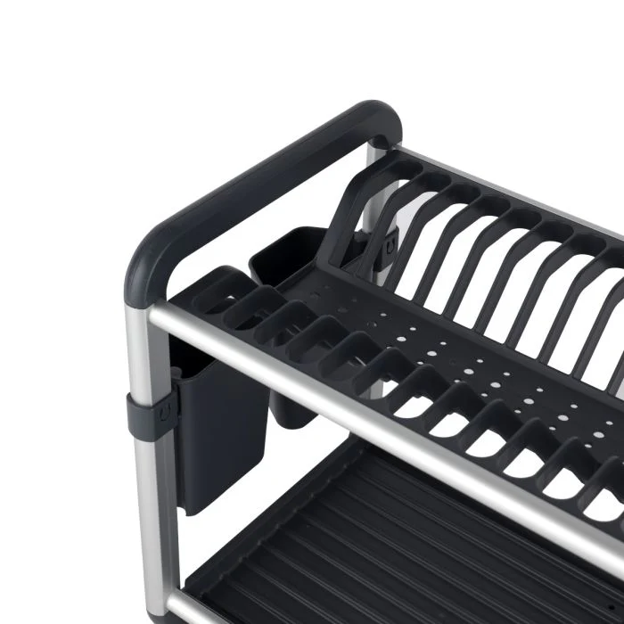 Royalford 2 layer Aluminum Dish Rack- RF12179/ Organizer for Kitchen to Keep 21 Plates, Bowls, Glasses, Cups, Cutlery/ Drying Stand with a Drain Tray, Compact and Stylish Design/ Rust-Proof and Hassle-Free Finish/ Black and Silver - Image 8