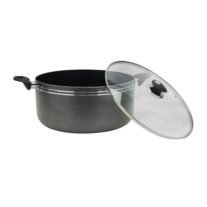 Royalford 22 CM Aluminum Casserole- RF11196| Non-Stick Aluminium Cookware| Dot Induction Base| Compatible with Hot Plate, Halogen, Gas and Induction Cooktops| 3mm Thickness and Strong Bakelite Handles and Knob| Tempered Glass Lid| Black| One-Piece - Image 5