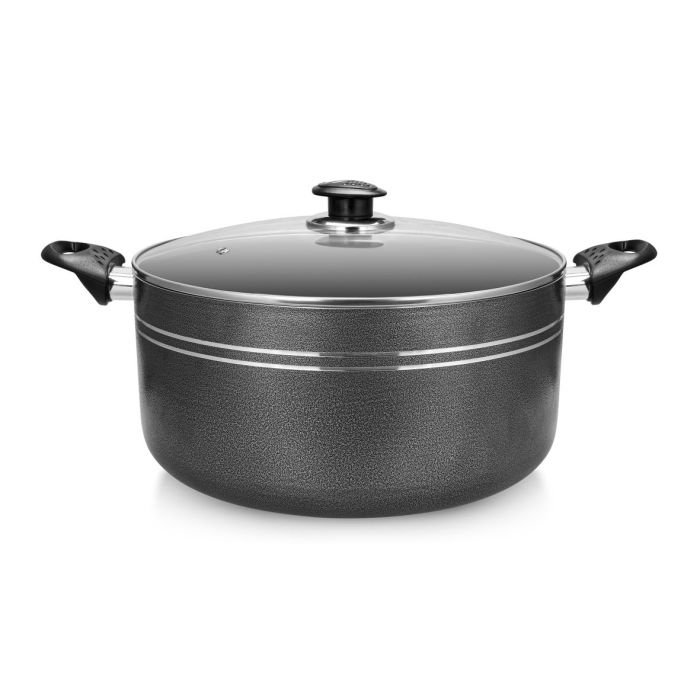 Royalford 24 CM Aluminium Casserole- RF11197| Non-Stick Aluminium Cookware| Dot Induction Base| Compatible with Hot Plate, Halogen, Gas and Induction Cooktops| 3mm Thickness, Strong Bakelite Handles and Knob and Tempered Glass Lid| Black| One-Piece - Image 2