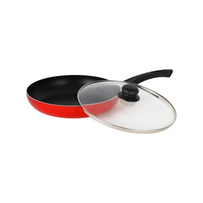 Royalford 26 CM Aluminum Fry Pan- RF11977| With Tempered Glass Lid, Strong Aluminum Body With Non-Stick Coating And Bakelite Handle| Compatible With Hot Plate, Halogen, Ceramic And Gas Stovetops| Perfect For Frying, Sauting, Tempering| Red - Image 2