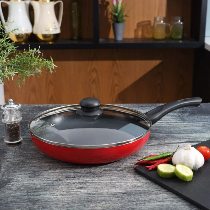 Royalford 26 CM Aluminum Fry Pan- RF11977| With Tempered Glass Lid, Strong Aluminum Body With Non-Stick Coating And Bakelite Handle| Compatible With Hot Plate, Halogen, Ceramic And Gas Stovetops| Perfect For Frying, Sauting, Tempering| Red - Image 4