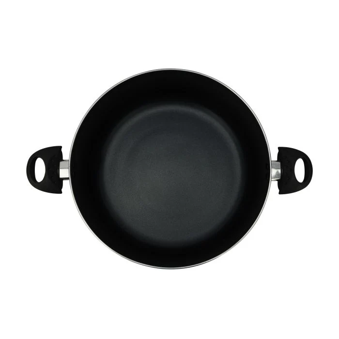 Royalford 30 CM Aluminium Casserole- RF11200| Non-Stick Aluminium Cookware| Dot Induction Base| Compatible with Hot Plate, Halogen, Gas and Induction Cooktops| 3mm Thickness| Strong Bakelite Handles and Knob| Tempered Glass Lid| Black| One-Piece - Image 3