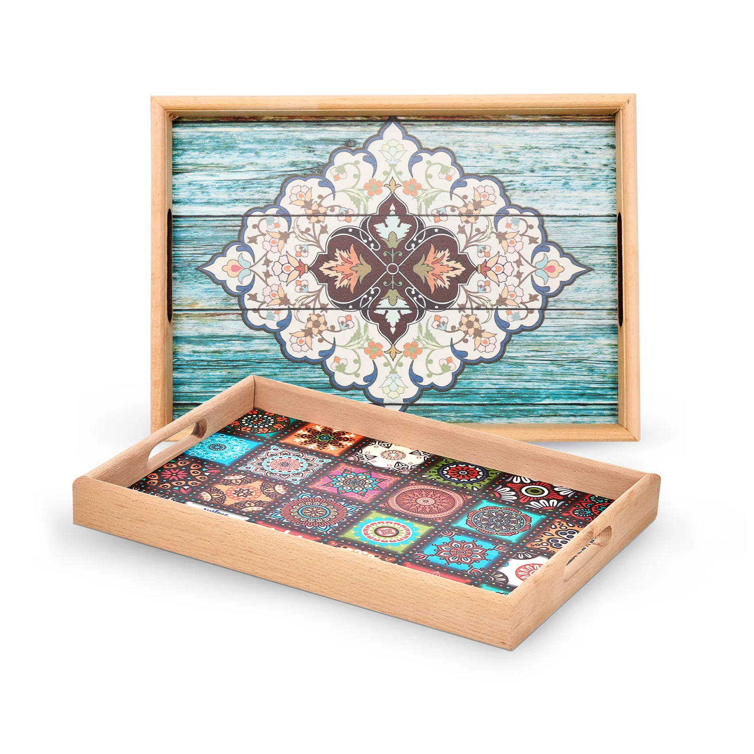 Royalford 42X30 CM Rectangular Wooden Tray- RF11270| Elegant and Sleek Design with Durable and Long-Lasting Construction| Ideal for Serving Drink and as a Dcor Piece - Image 2