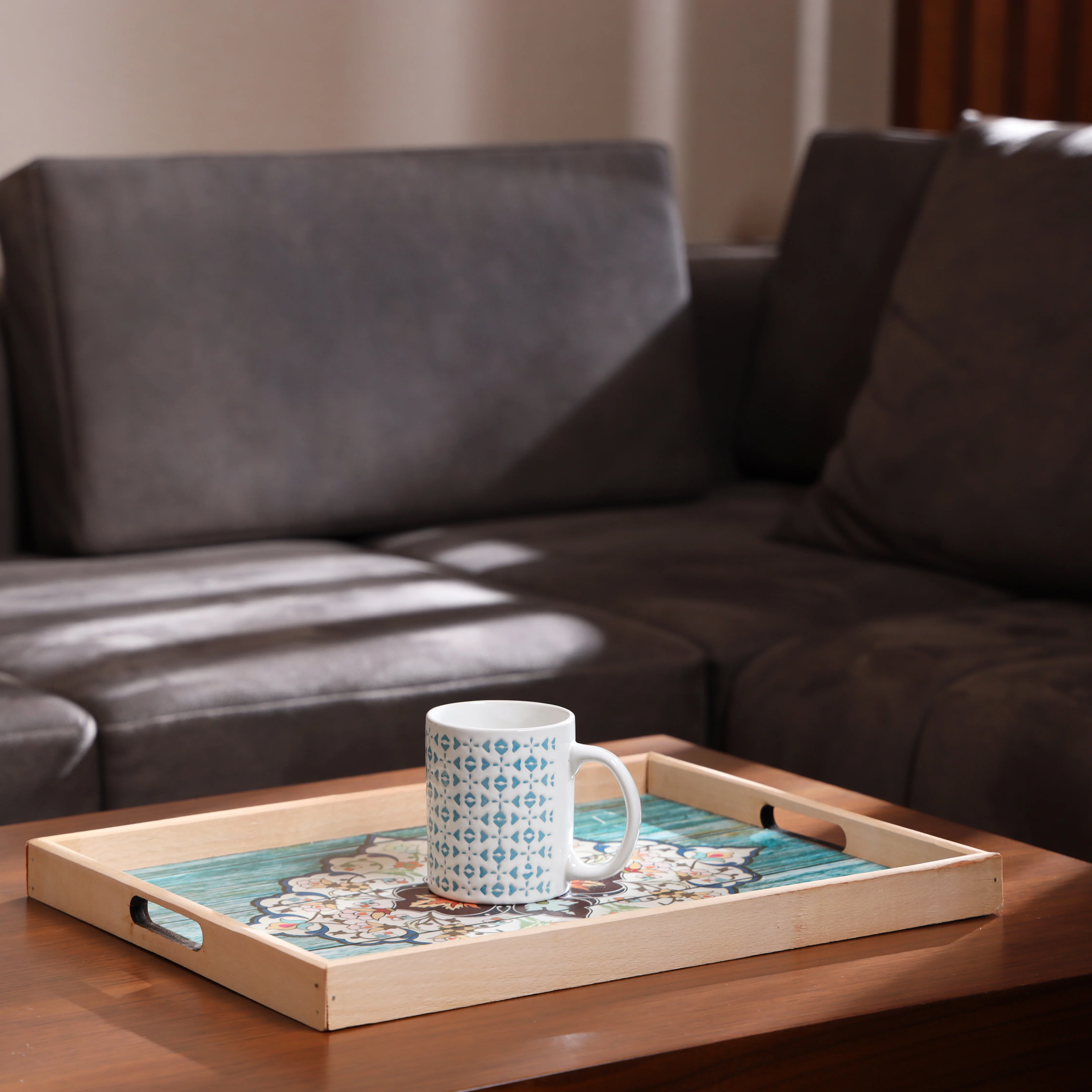 Royalford 42X30 CM Rectangular Wooden Tray- RF11270| Elegant and Sleek Design with Durable and Long-Lasting Construction| Ideal for Serving Drink and as a Dcor Piece - Image 4