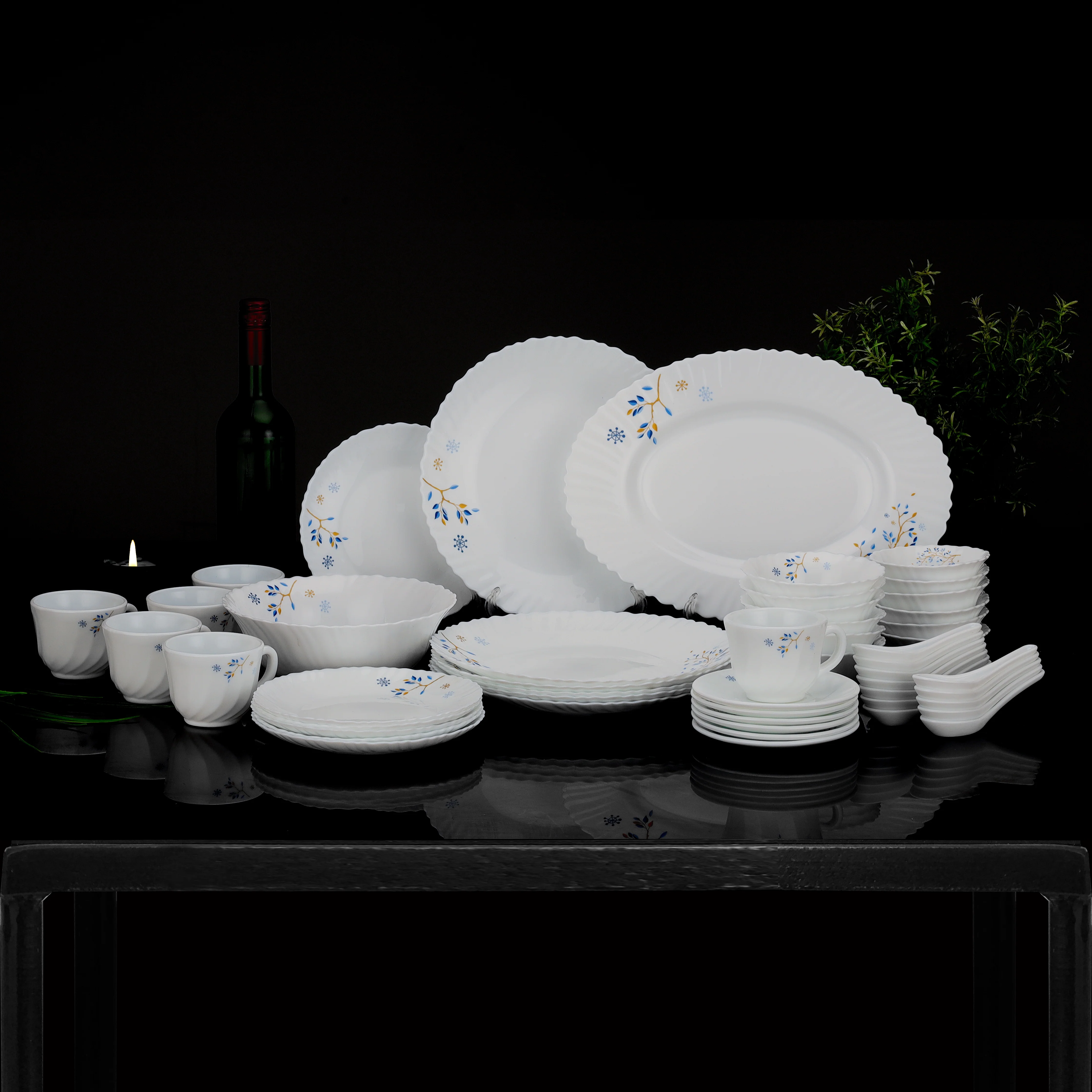 Royalford 50-Piece Opalware Dinner Set RF10202 | Assorted Design Tableware | Premium Break-Resistant Opal Glass | Lightweight & Heat-Resistant Build | Dishwasher Safe - Image 2