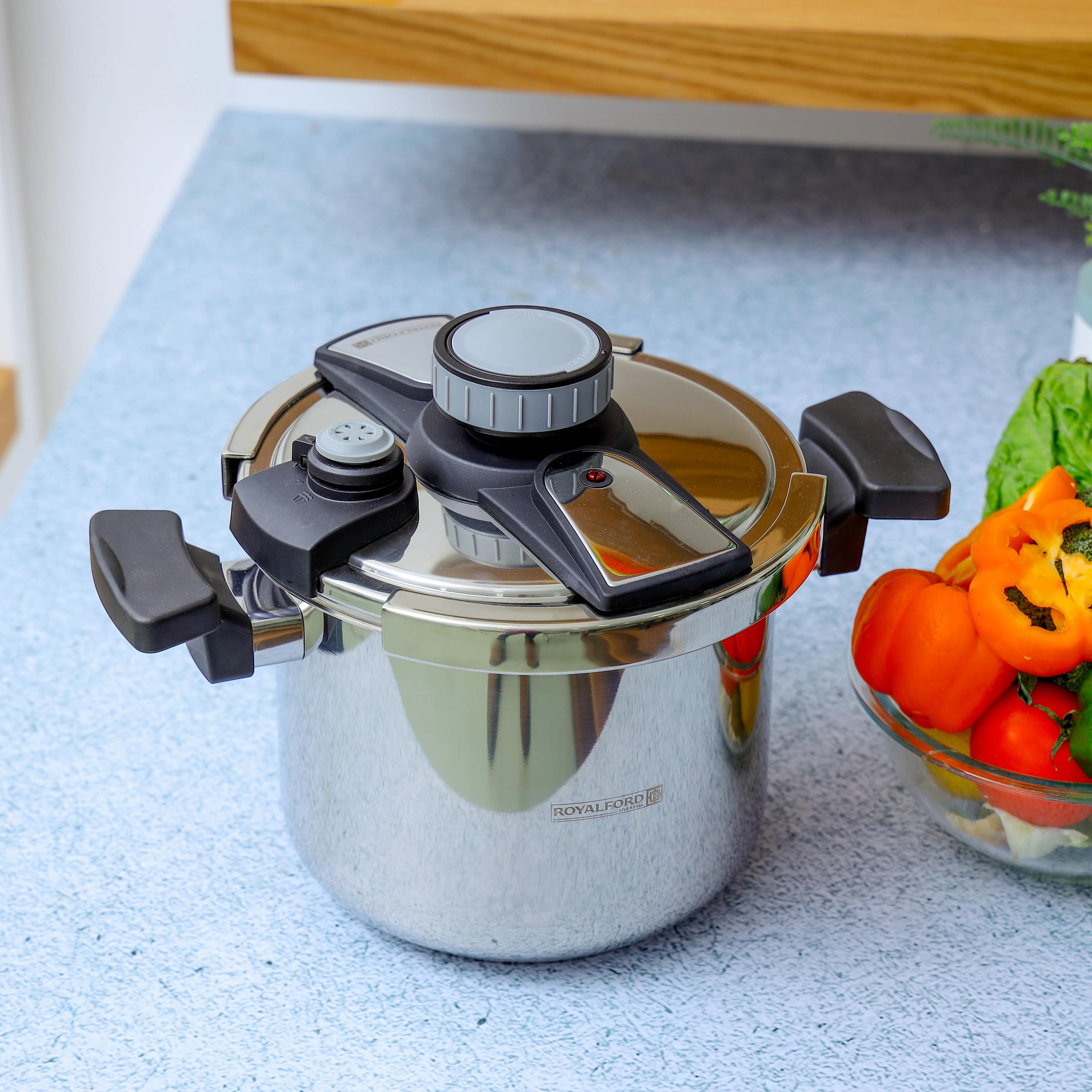 Royalford 7 Litre Stainless Steel Pressure Cooker RF7605 | Durable SS Body | Easy Lock Lid| Safety Valve & Precision Pressure Control Valve| Efficient For Family Cooking - Image 2