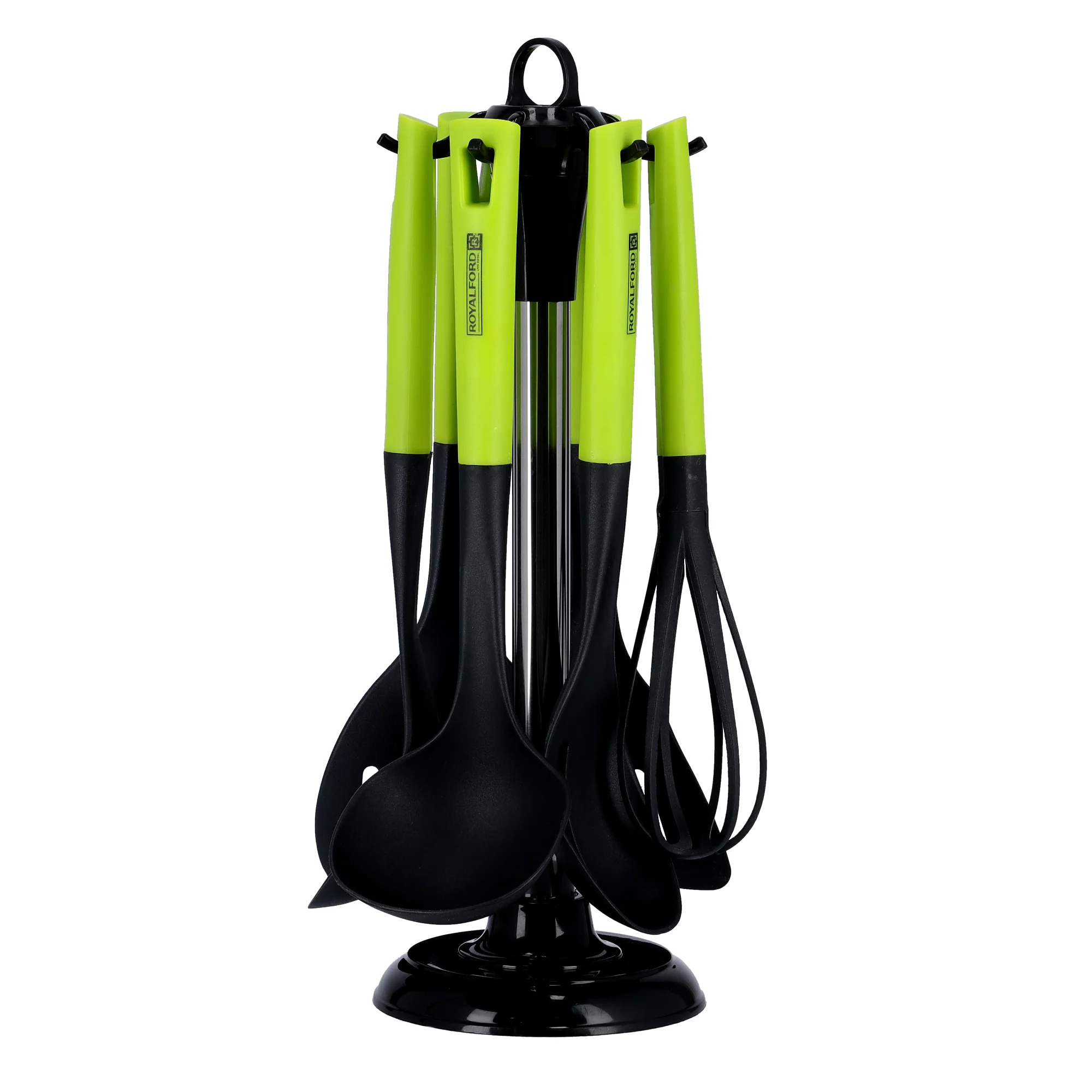 Royalford 7 Pcs Nylon Kitchen Tools Set RF9676 | Heat-Resistant Utensils up to 210°C| Non-Scratch Food-Grade Nylon Tools| Soft Grip Handles| Stainless Steel Stand - Image 3
