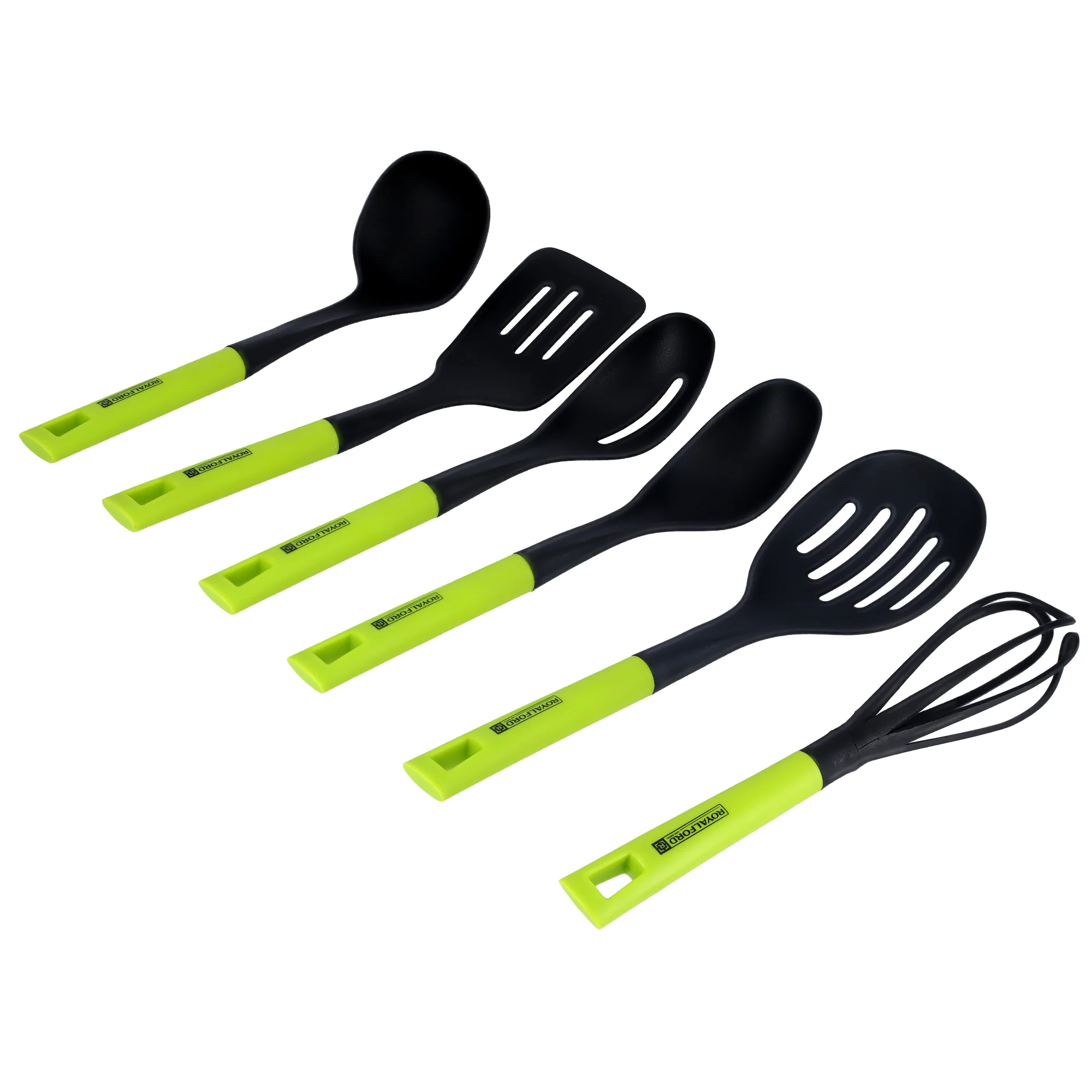 Royalford 7 Pcs Nylon Kitchen Tools Set RF9676 | Heat-Resistant Utensils up to 210°C| Non-Scratch Food-Grade Nylon Tools| Soft Grip Handles| Stainless Steel Stand - Image 4
