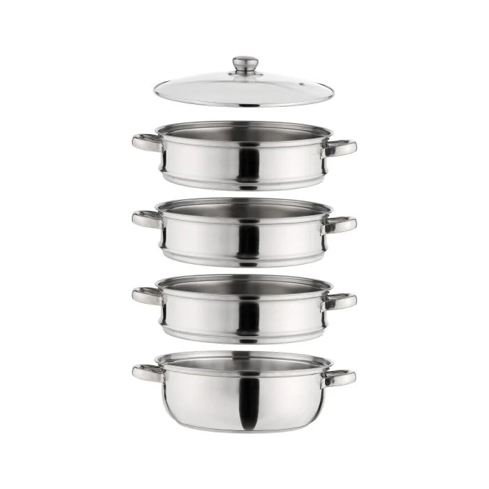 Royalford 4-Layer Stainless Steel Steamer Pot RF10427 |7L Multi-Purpose 30cm Steamer| Tempered Glass Lid| Mirror-Finish Body| Universal Hob Compatibility & Durable Steel - Image 3
