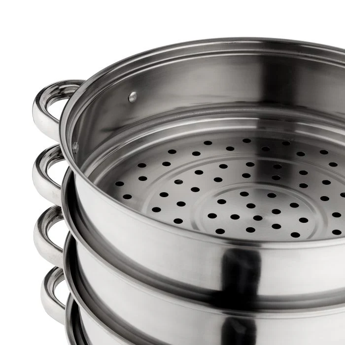 Royalford 4-Layer Stainless Steel Steamer Pot RF10427 |7L Multi-Purpose 30cm Steamer| Tempered Glass Lid| Mirror-Finish Body| Universal Hob Compatibility & Durable Steel - Image 4