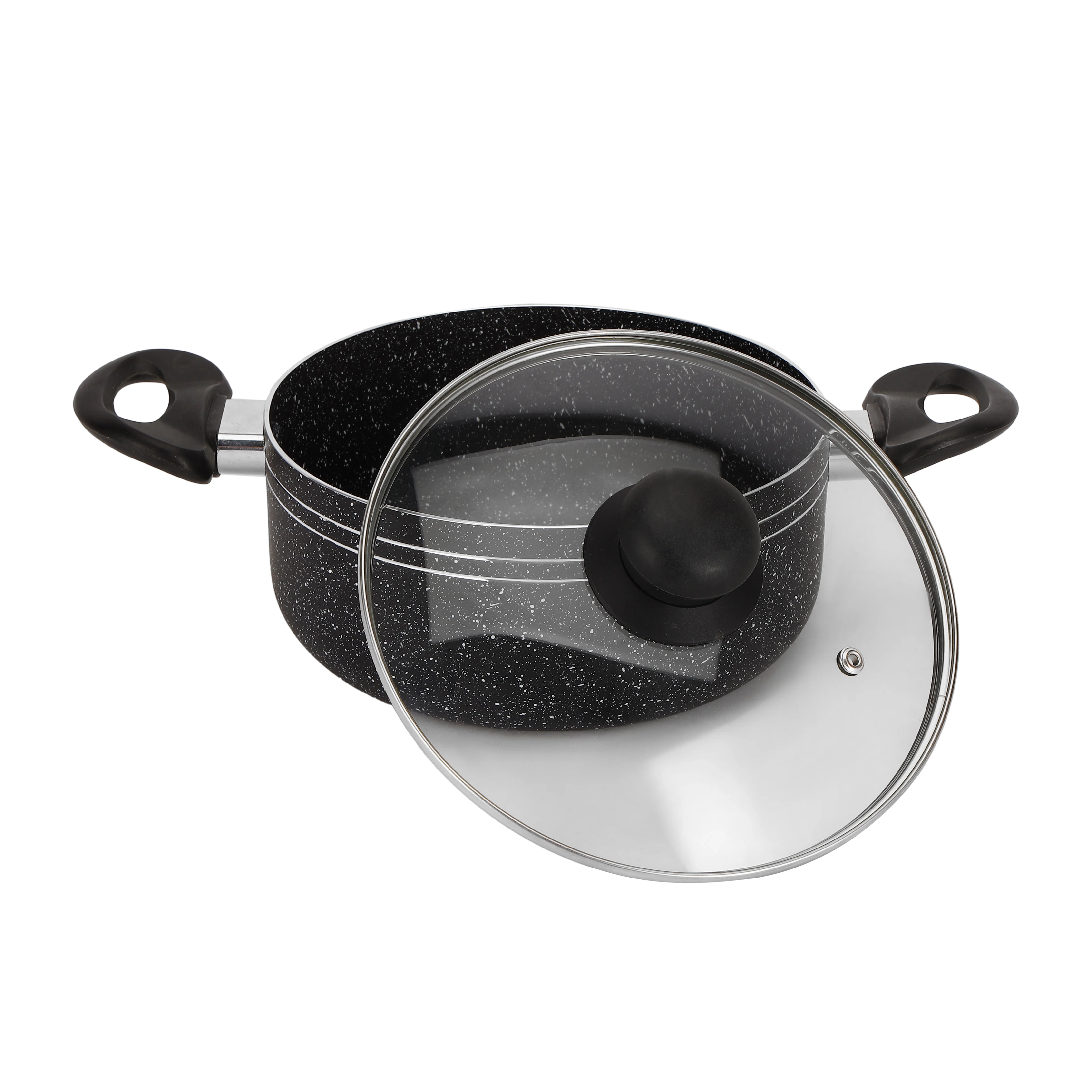 Royalford RF12514 Ritz Plus 9 PCS Induction Base Cookware Set | Marble Coated Non Stick Aluminium Pots Pans | Glass Lids Bamboo Tools for Gas, Ceramic & Halogen Use - Image 3