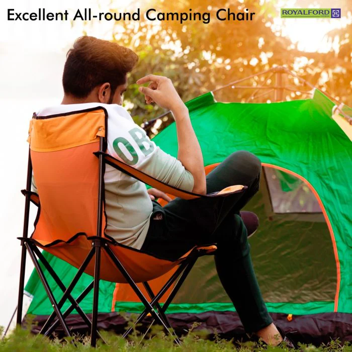Royalford Camping Chair with Carrying Bag Foldable - Compact, Foldable & Heavy Duty Frame | Cup Holder, Storage Pocket | Shoulder Travel Bag, with 265Lbs Capacity | Ideal for Outdoor, Festival, & Beach Use - Image 10