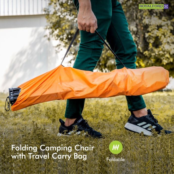 Royalford Camping Chair with Carrying Bag Foldable - Compact, Foldable & Heavy Duty Frame | Cup Holder, Storage Pocket | Shoulder Travel Bag, with 265Lbs Capacity | Ideal for Outdoor, Festival, & Beach Use - Image 9