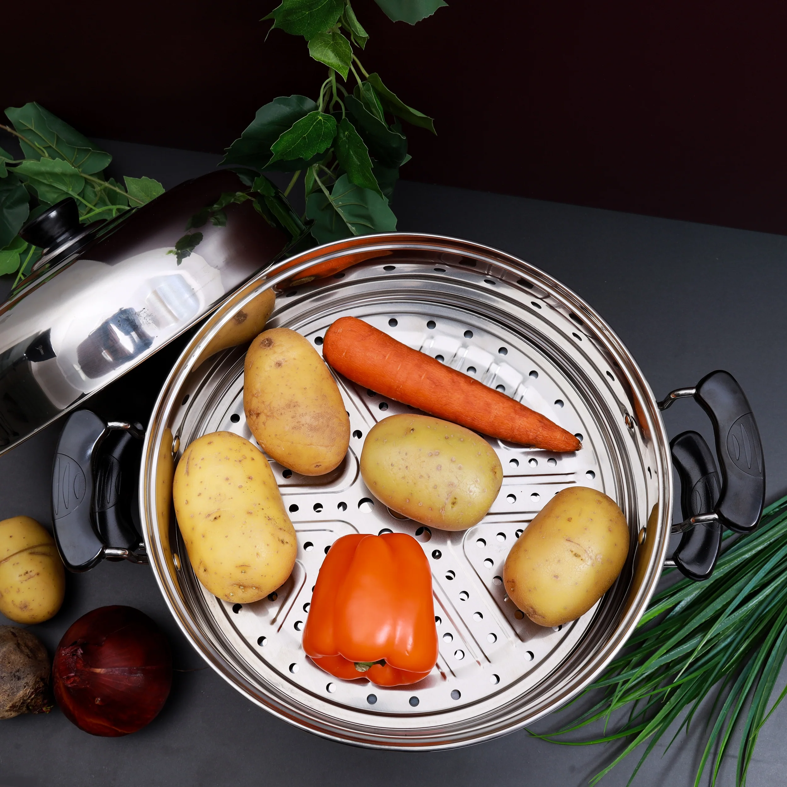 Royalford Double Layer Stainless Steel Steamer Pot RF5014 | 9L Multi-Purpose 30cm Steamer | Toughened Glass Lid|  Silicone Handles & Universal Induction Compatible Base - Image 3