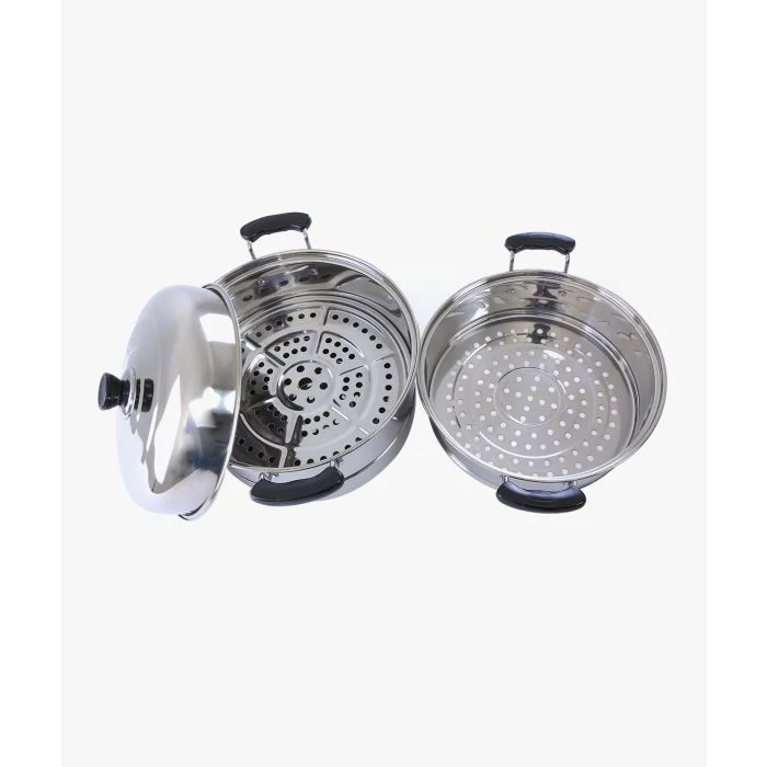 Royalford Double Layer Stainless Steel Steamer Pot RF5014 | 9L Multi-Purpose 30cm Steamer | Toughened Glass Lid|  Silicone Handles & Universal Induction Compatible Base - Image 4