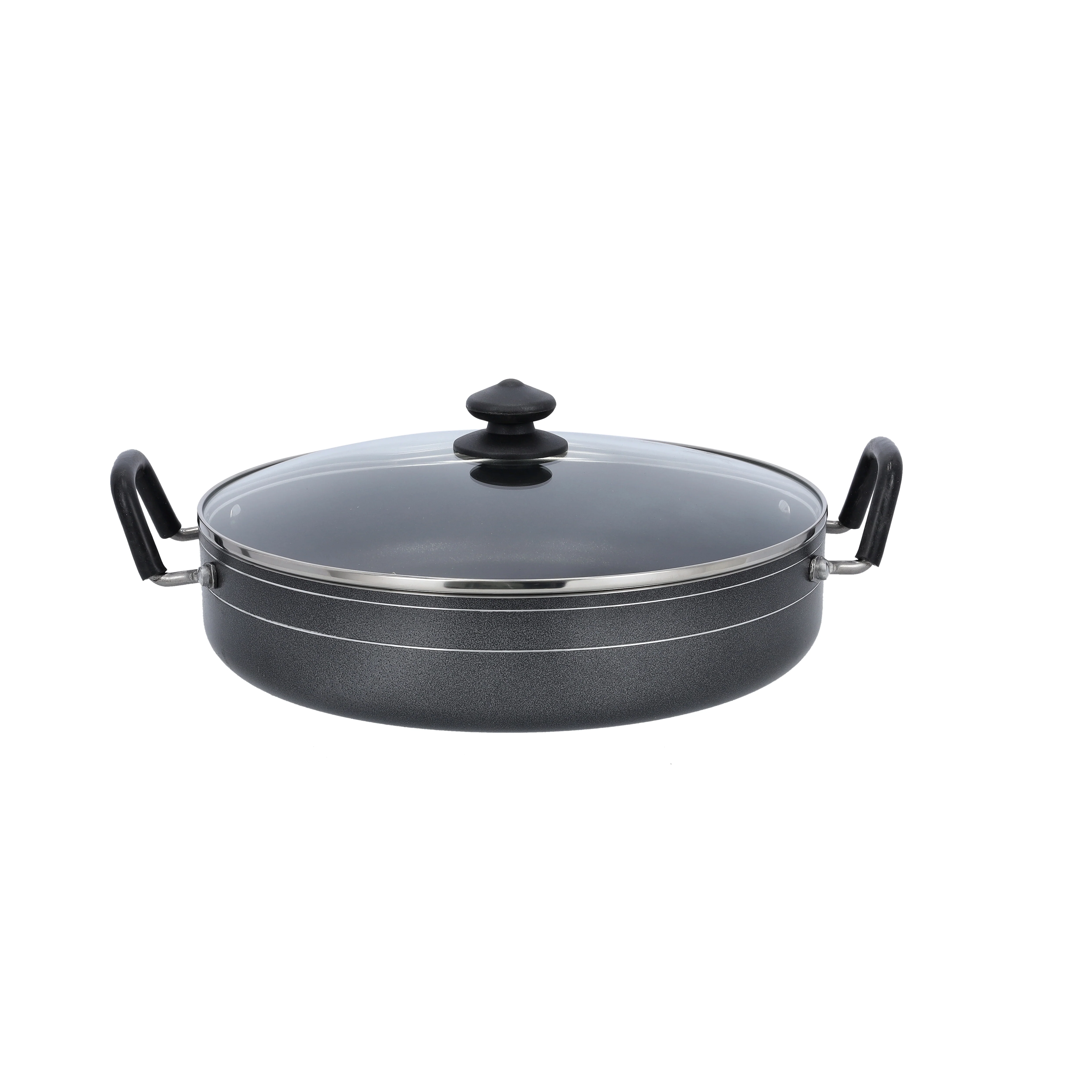 Royalford RF10007 32CM Non Stick Jumbo Shallow Pot | Toughened Glass Lid| DuPont Coating | 3.2mm Thick Aluminium | Spiral Bottom | PFOA Free | Suitable For Daily Use