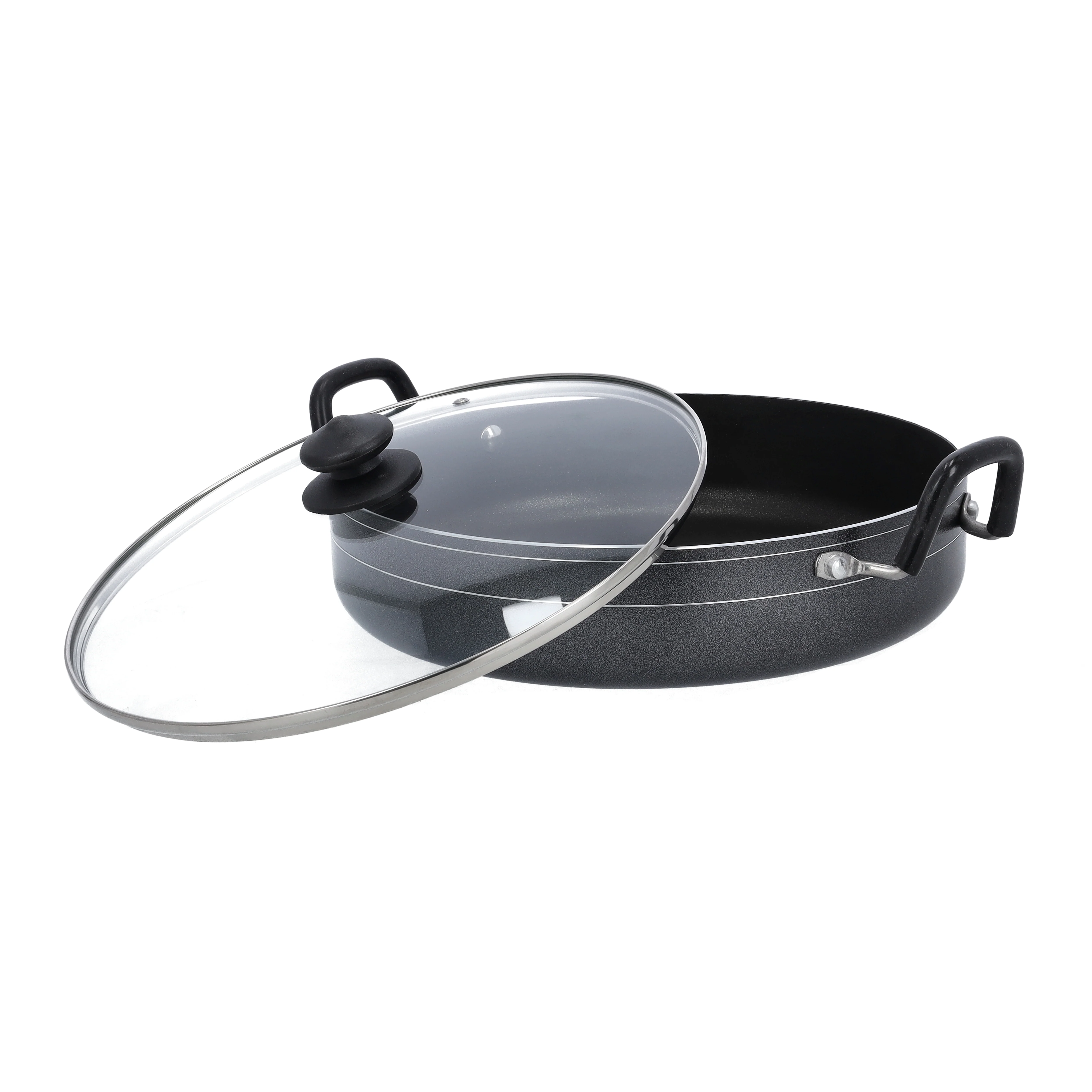 Royalford RF10007 32CM Non Stick Jumbo Shallow Pot | Toughened Glass Lid| DuPont Coating | 3.2mm Thick Aluminium | Spiral Bottom | PFOA Free | Suitable For Daily Use - Image 2
