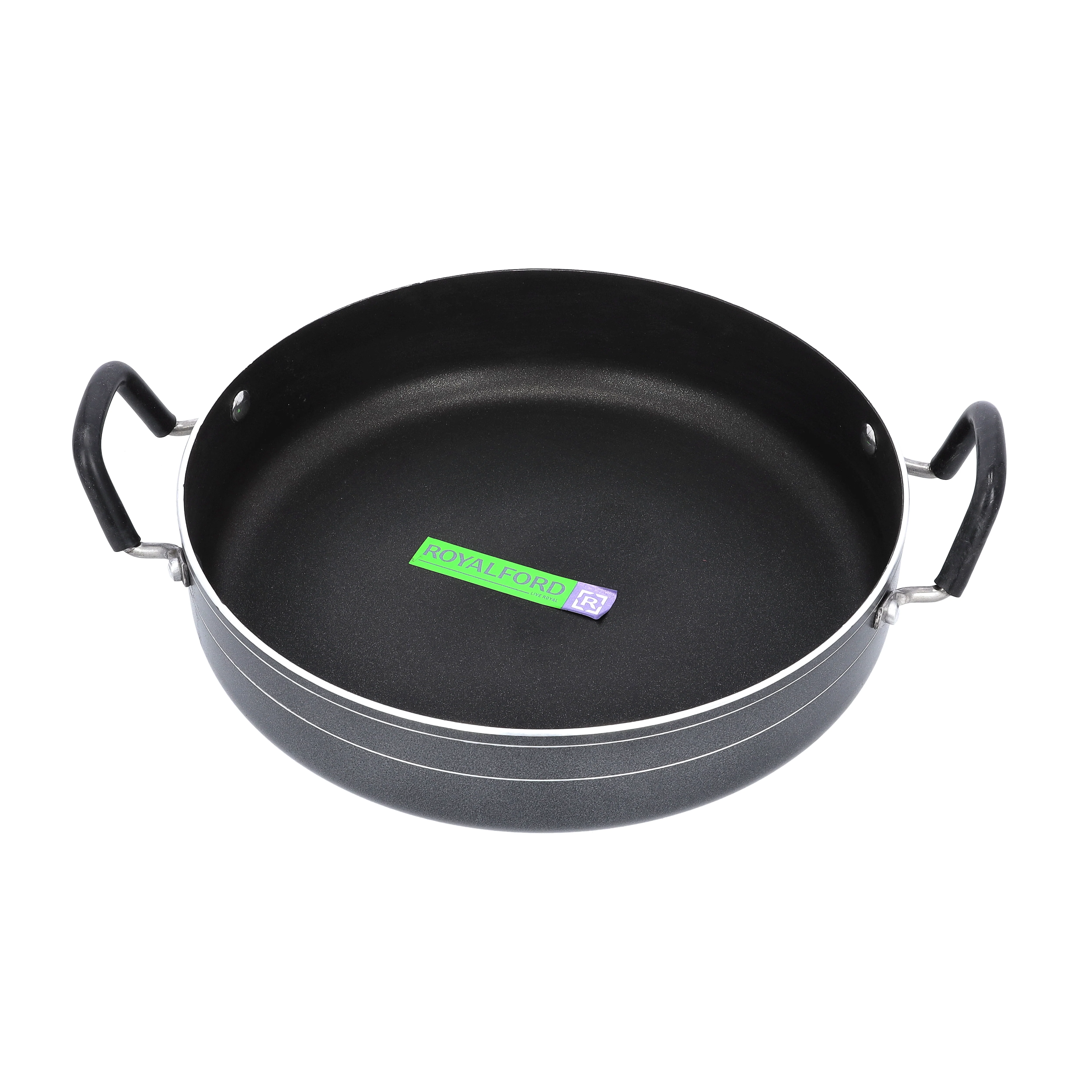 Royalford RF10007 32CM Non Stick Jumbo Shallow Pot | Toughened Glass Lid| DuPont Coating | 3.2mm Thick Aluminium | Spiral Bottom | PFOA Free | Suitable For Daily Use - Image 4