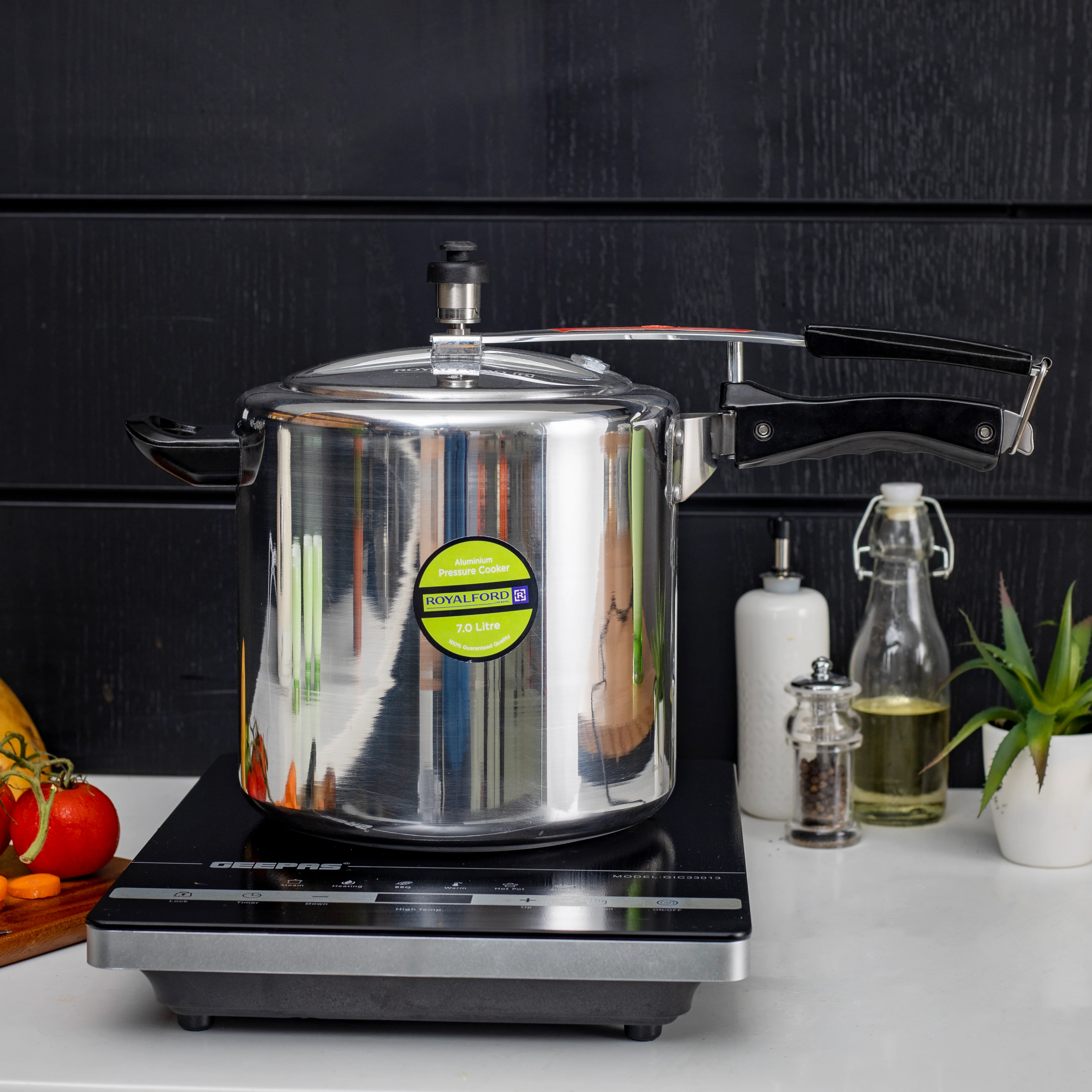 Royalford RF10014 7L Aluminium Inner Lid Pressure Cooker | Virgin Aluminium Body | Improved Pressure Regulator | Free Extra Gasket & Safety Valve | Efficient Cooking - Image 2