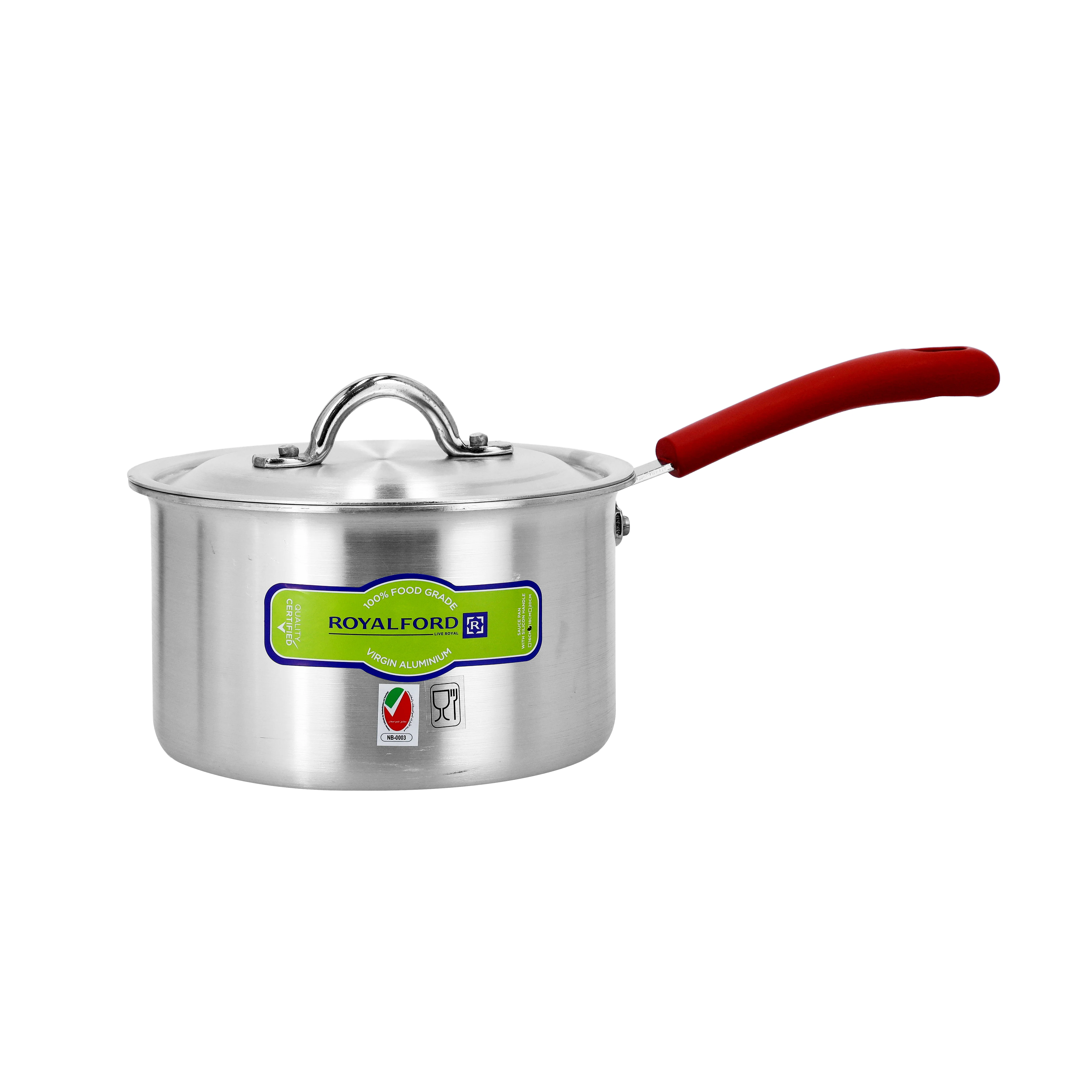 Royalford RF10098 Aluminium Saucepan with Bakelite Handle 20cm | Lightweight Durable Cooking Pan | Even Heat Distribution | Sturdy Aluminium Lid and Heat Resistant Grip