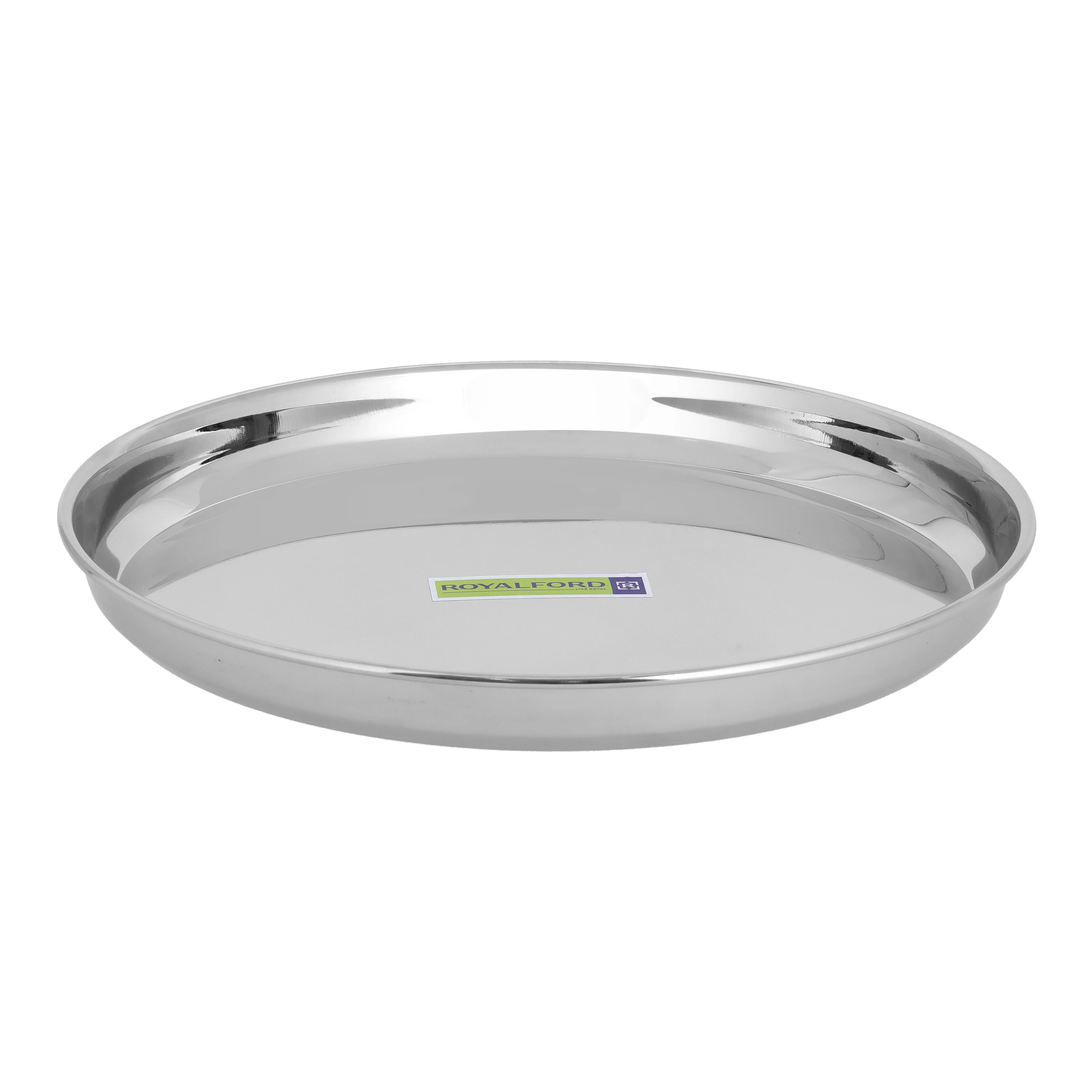 Royalford RF10161 Stainless Steel Bidding Thali 26.5cm | Heavy-Duty Rust-Resistant Dinner Plate | Mirror Finish |  Food-Grade Serving Plate for Home & Catering Use - Image 4