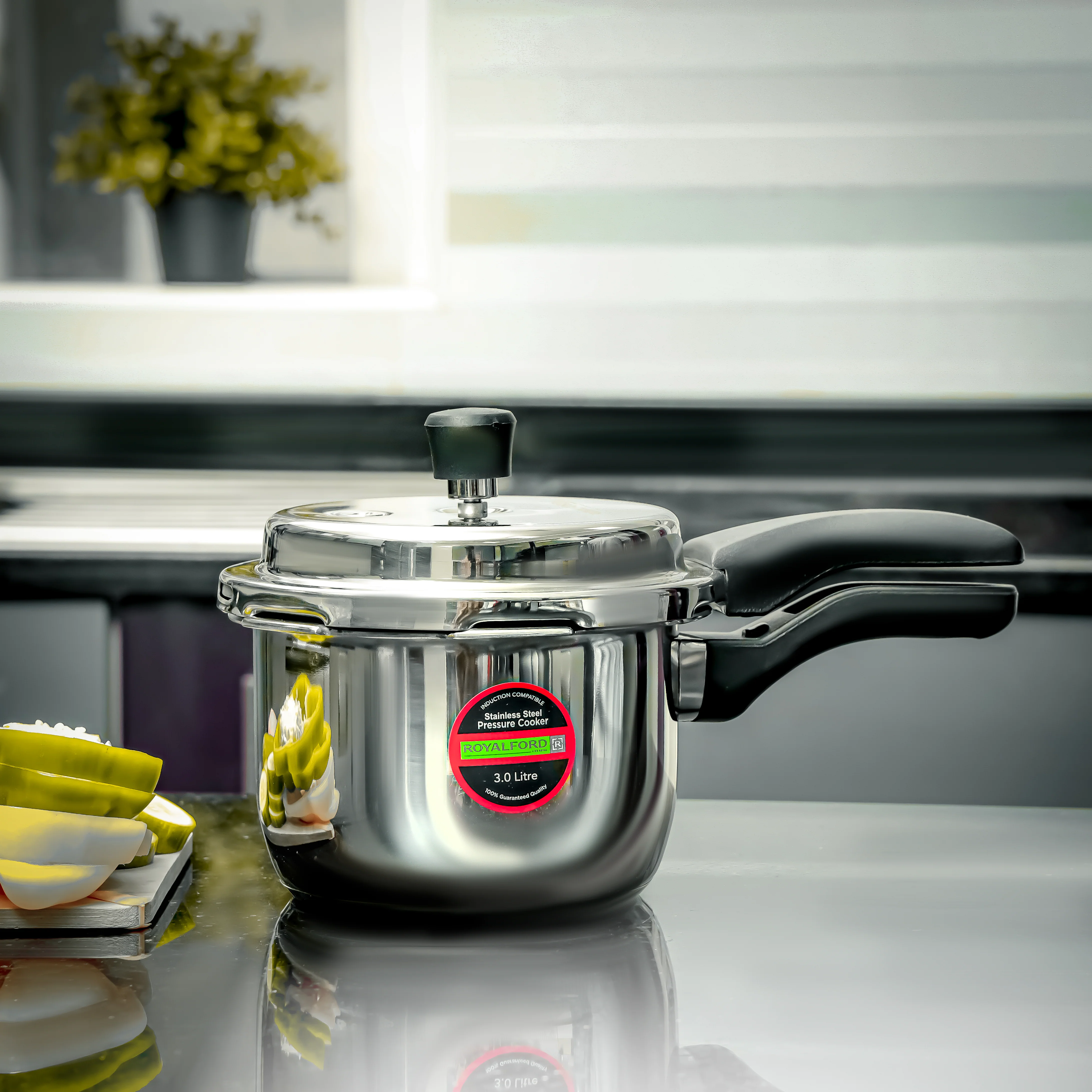 Royalford RF10184 Stainless Steel Pressure Cooker 3L | Premium SS304 Body| Whistling Weight Valve| Metallic Safety Plug| Gasket Release Safety System |  Induction Base - Image 2