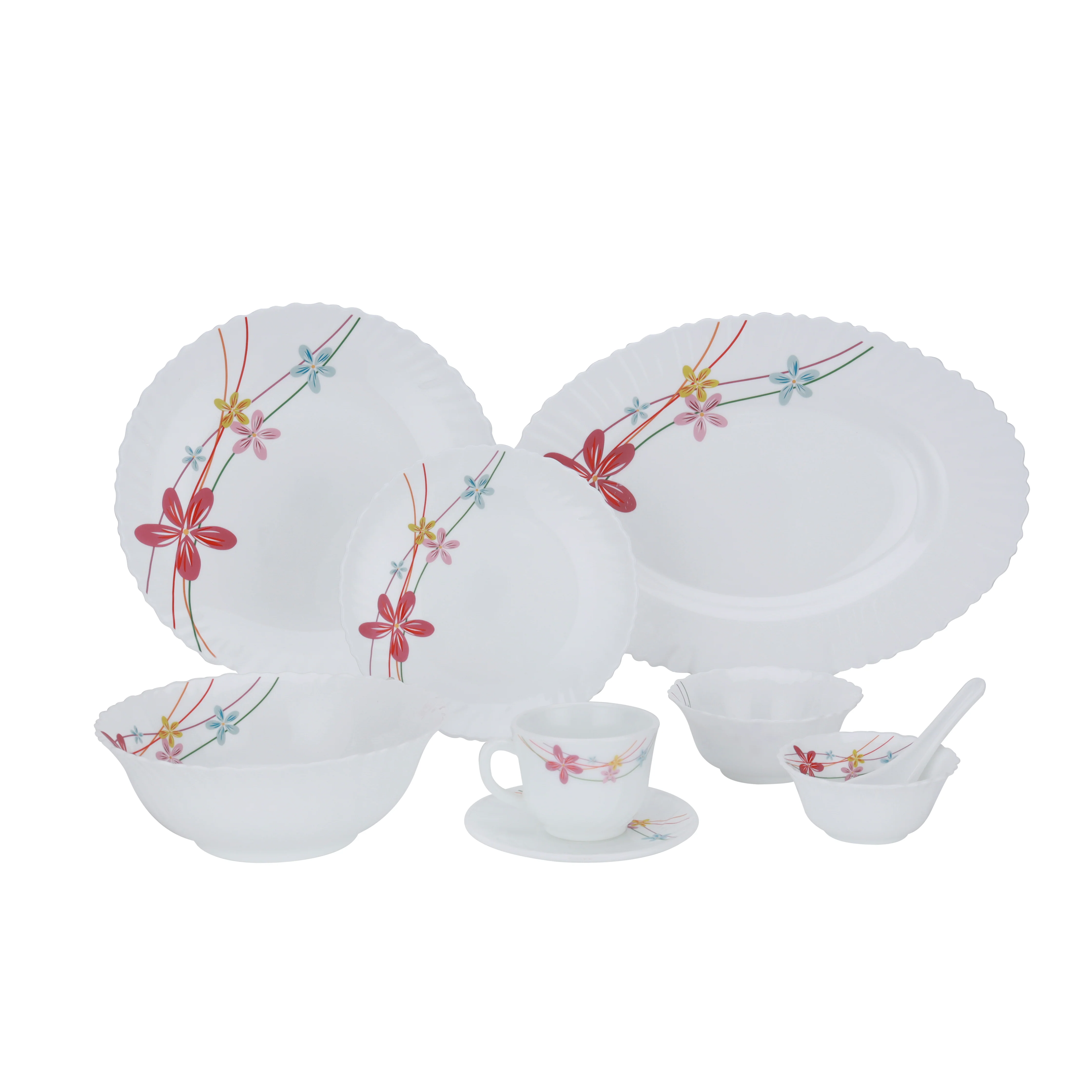 Royalford RF10200 Opalware Dinner Set 50 Pcs | Premium Assorted Design Dinnerware with Plates, Bowls, Cups & Saucers for Home, Family Dining, Guests & Daily Use - Image 2