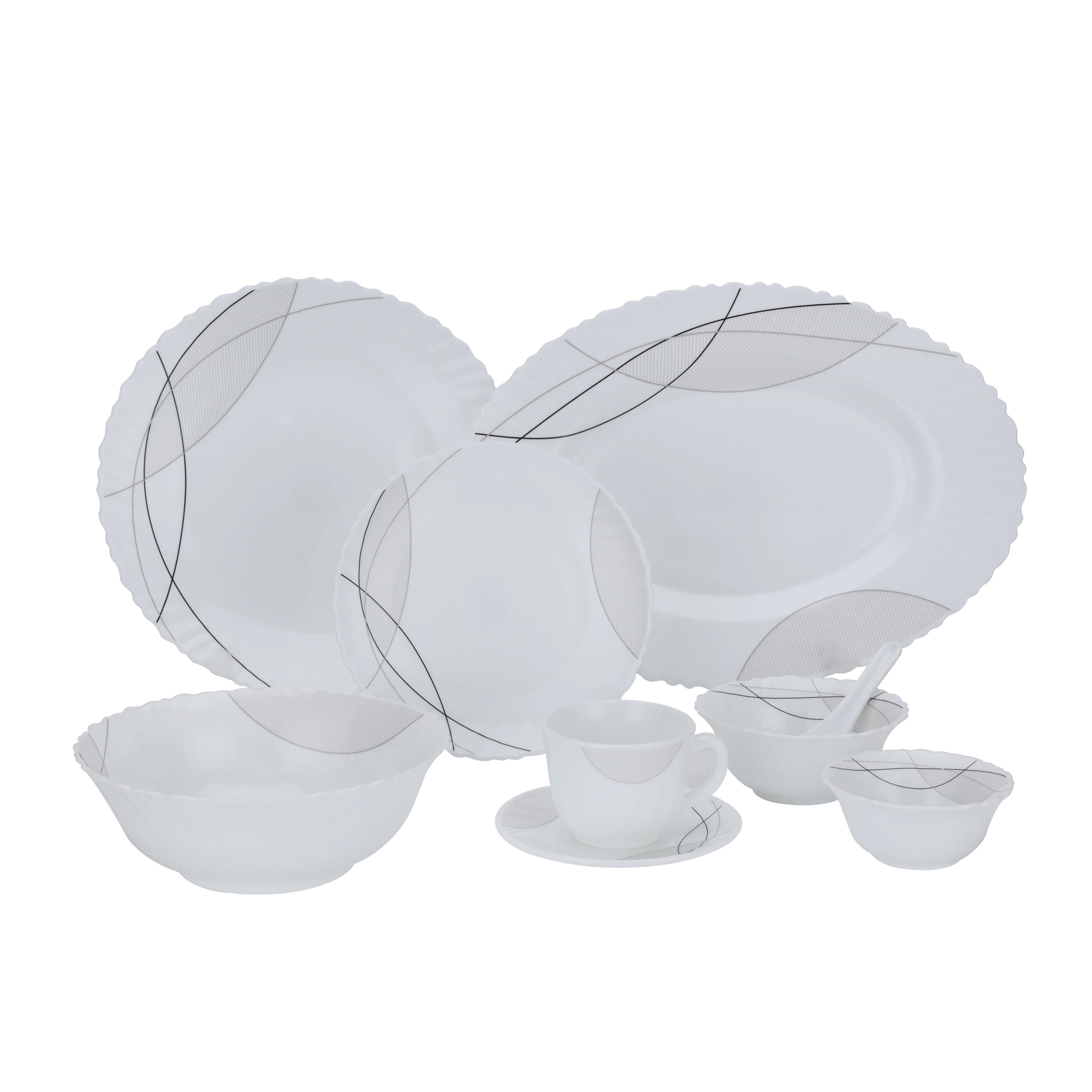 Royalford RF10201 50-Piece Opalware Dinner Set Assorted Design | Premium Lightweight Dinnerware Plates, Bowls, Cups & Spoons for Everyday and Formal Dining Tableware Set - Image 2
