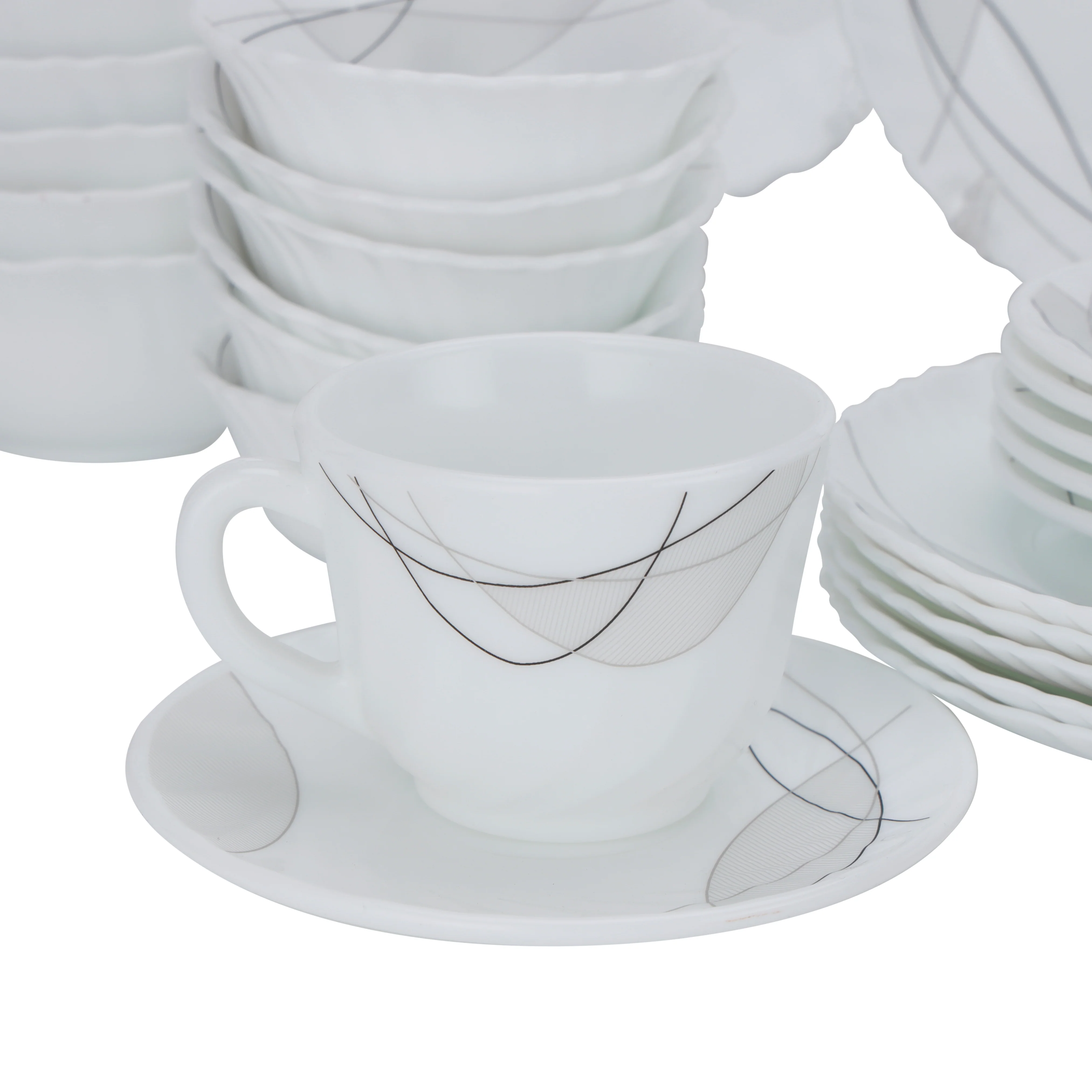 Royalford RF10201 50-Piece Opalware Dinner Set Assorted Design | Premium Lightweight Dinnerware Plates, Bowls, Cups & Spoons for Everyday and Formal Dining Tableware Set - Image 5