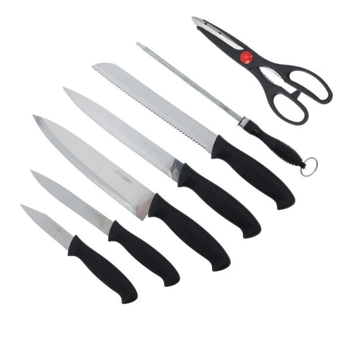 Royalford RF10229 8-Piece Kitchen Knives Set | Wooden Block | Scissors and Sharpener| Extra-Sharp Stainless Steel Blades | Premium PP Handles for Home Use Kitchen - Image 3
