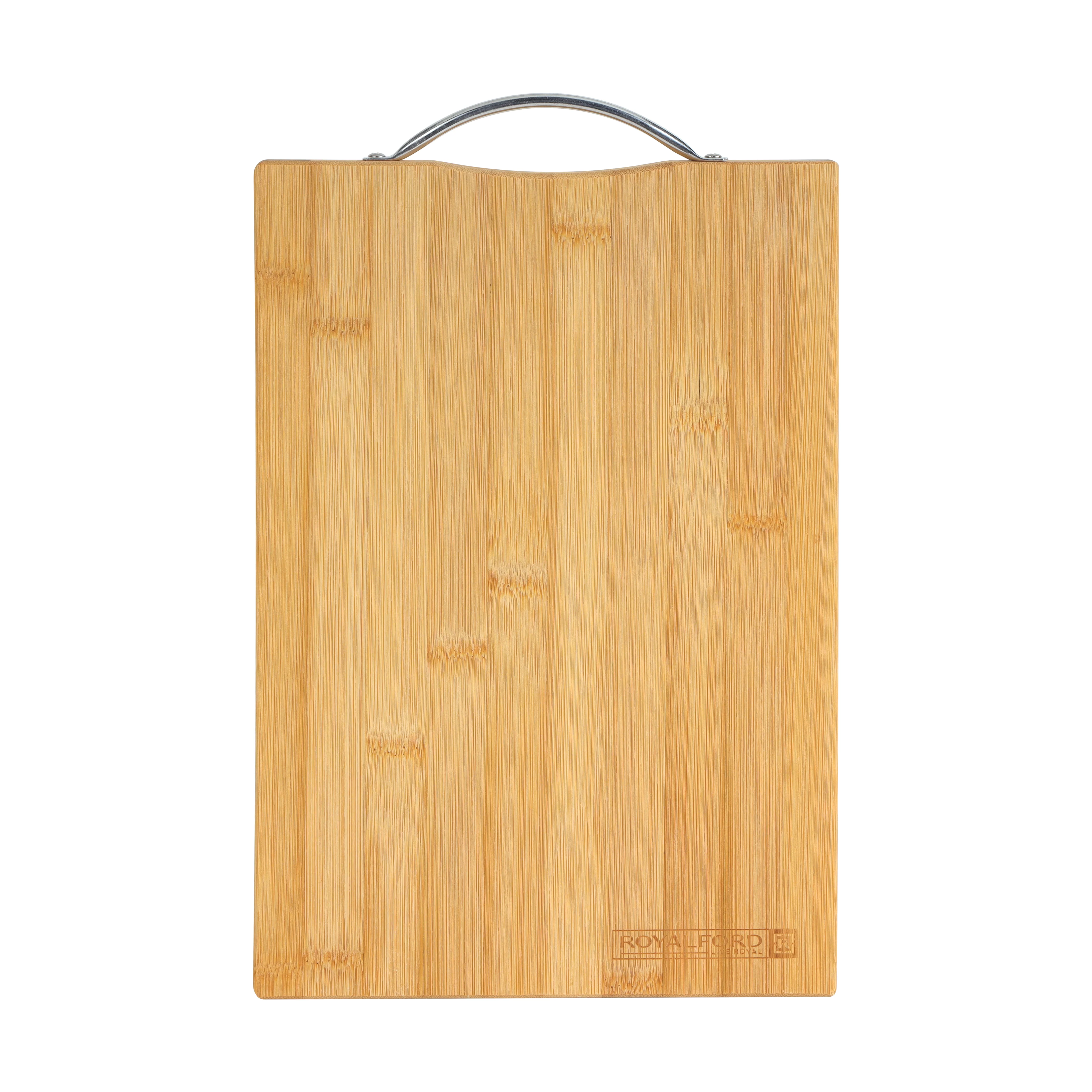 Royalford RF10238 Organic Bamboo Cutting Board with Metal Handle | Durable Wooden Chopping Board | Eco Friendly Thick Cutting Board for Vegetables, Meat & Bread
