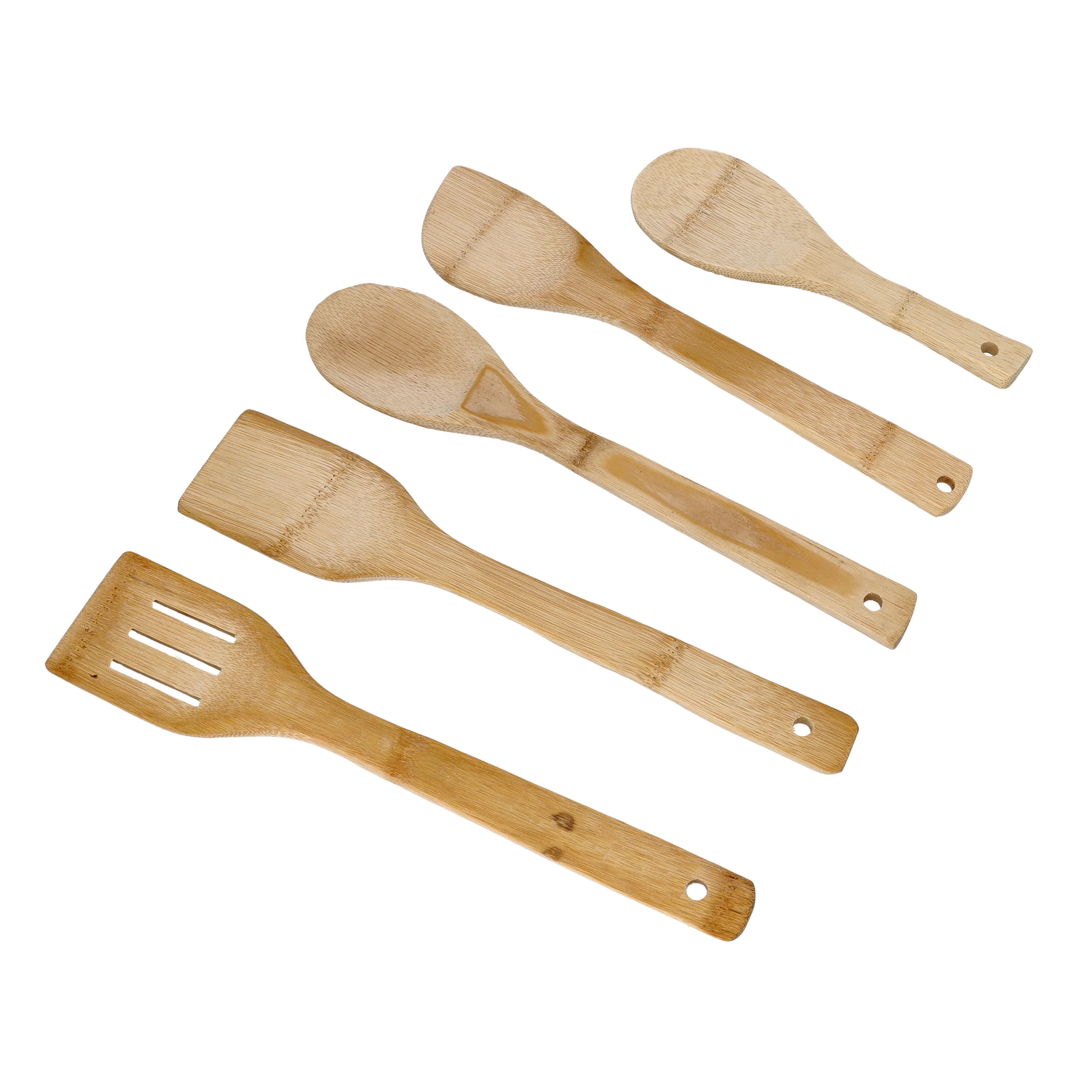Royalford RF10239 6 Pcs Organic Bamboo Kitchen Tools Set | Eco Friendly Natural Bamboo Cooking Utensils Set with Spatula, Turner, Slotted Turner, Spoon & Rice Spoon - Image 3