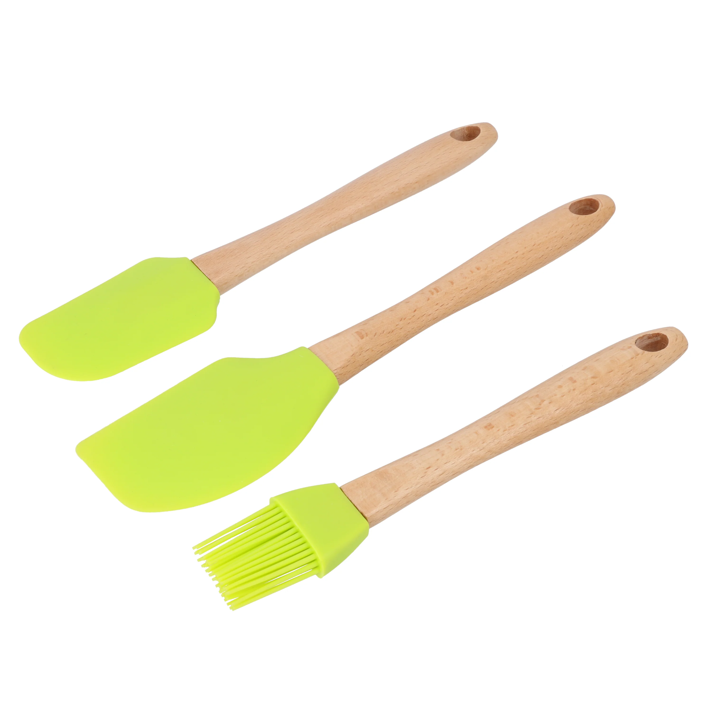 Royalford RF10274 3PCS Silicone Kitchen Tools Set | Wooden Handles |  Heat Resistant Food Grade Spatulas & Basting Brush for Baking, Mixing, Cooking & Non-Stick Cookware - Image 3