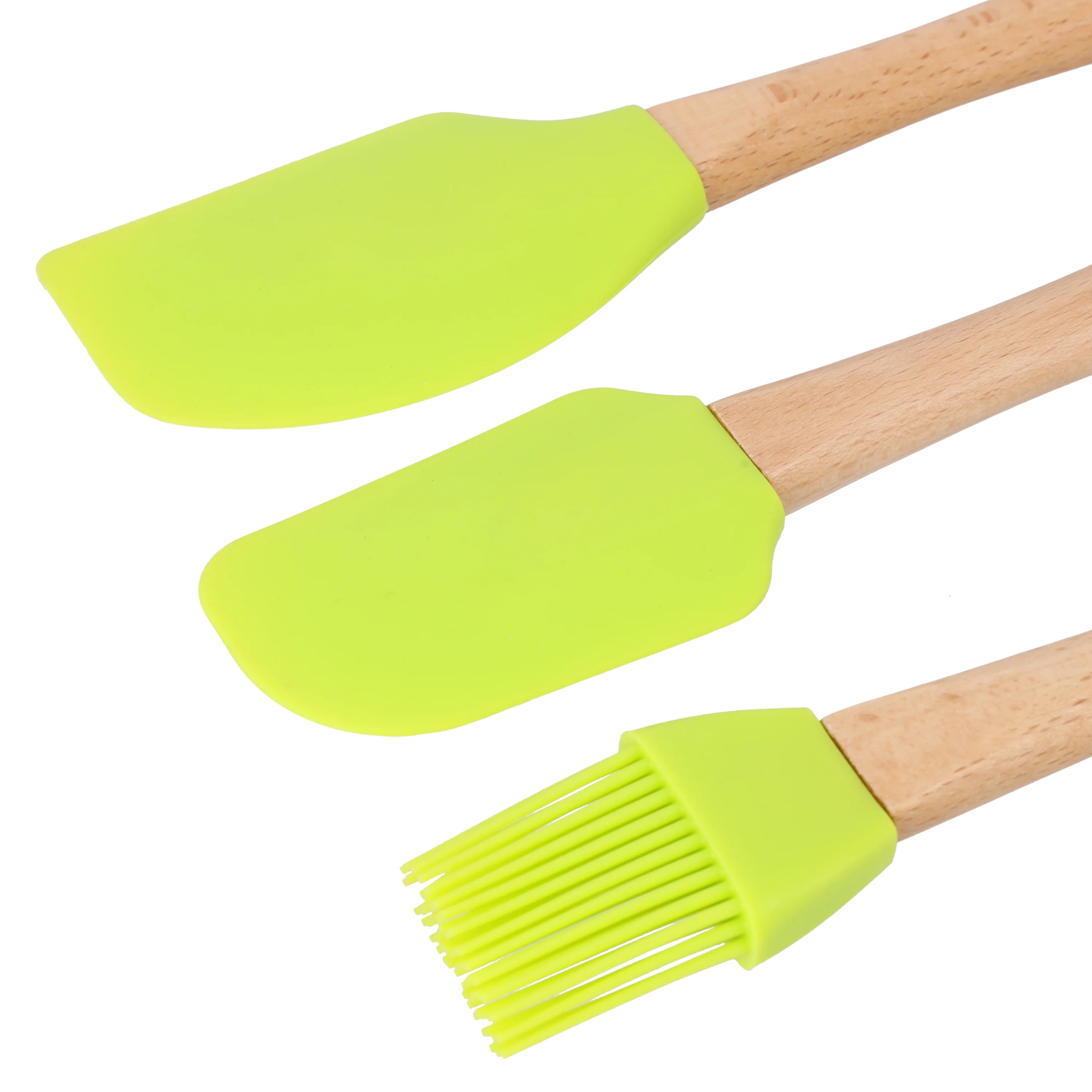 Royalford RF10274 3PCS Silicone Kitchen Tools Set | Wooden Handles |  Heat Resistant Food Grade Spatulas & Basting Brush for Baking, Mixing, Cooking & Non-Stick Cookware - Image 4