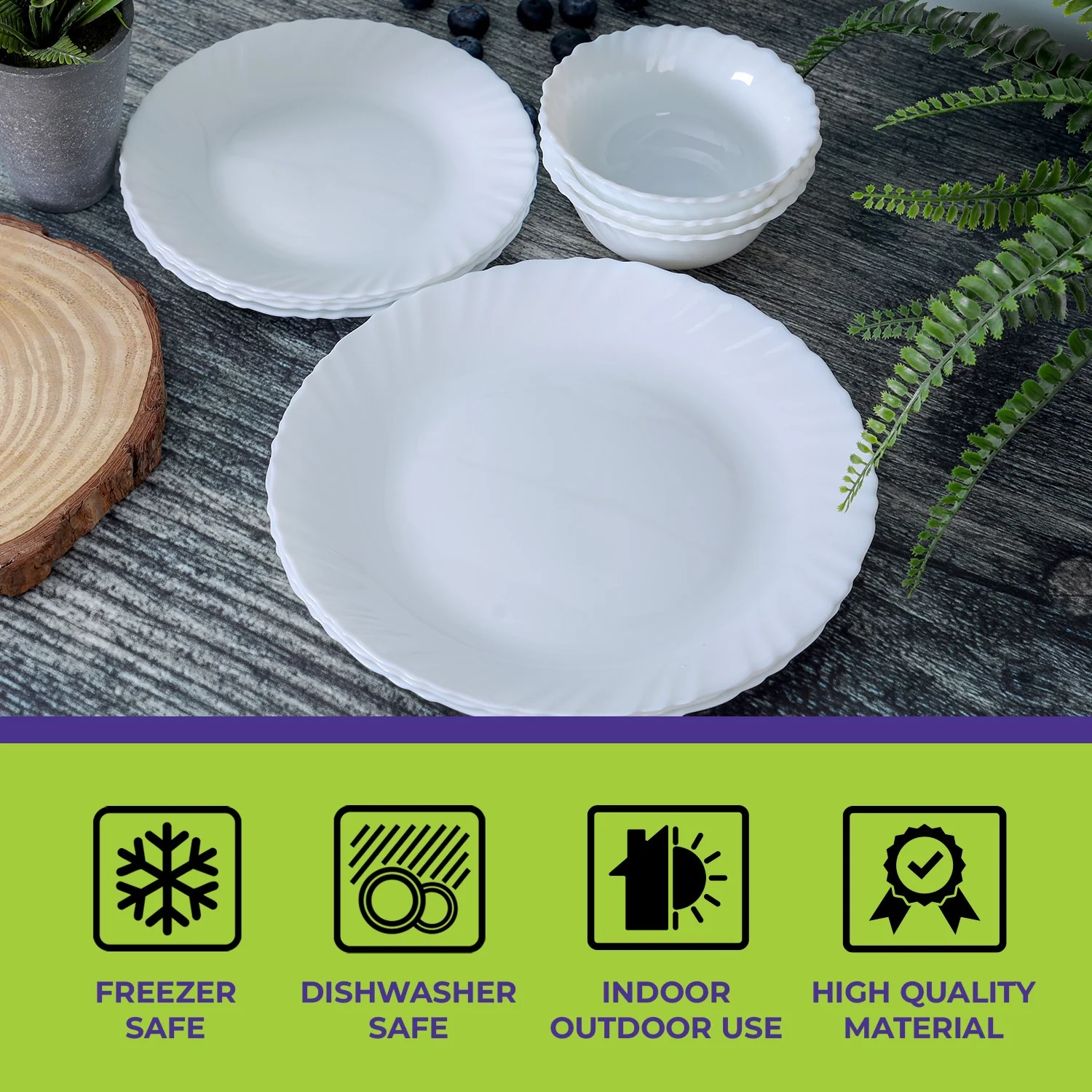 Royalford RF10287 12-Piece Opalware Dinner Set |  Elegant White Tableware with Durable Opal Glass Material | Dishwasher Safe | Freezer Safe |  Lightweight Design - Image 4