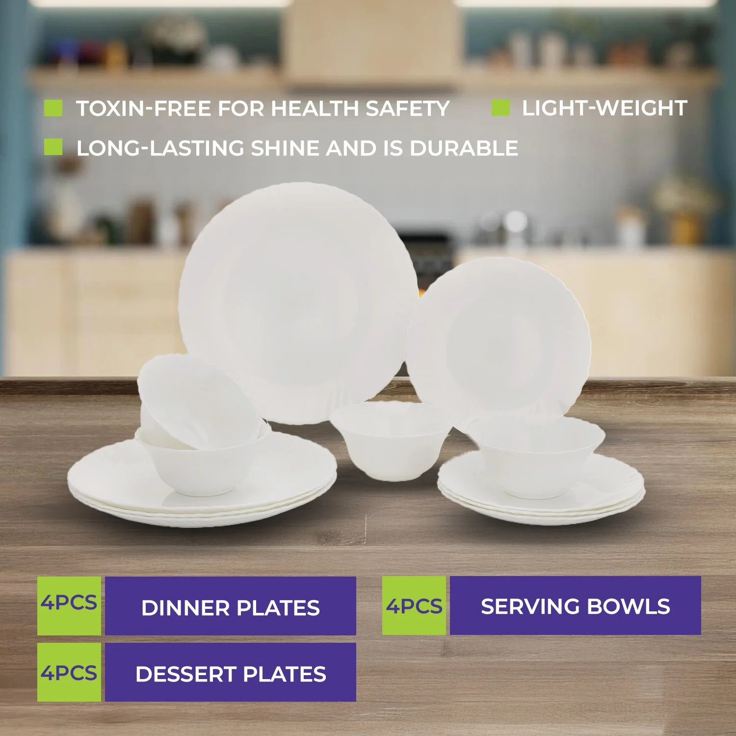 Royalford RF10287 12-Piece Opalware Dinner Set |  Elegant White Tableware with Durable Opal Glass Material | Dishwasher Safe | Freezer Safe |  Lightweight Design - Image 5