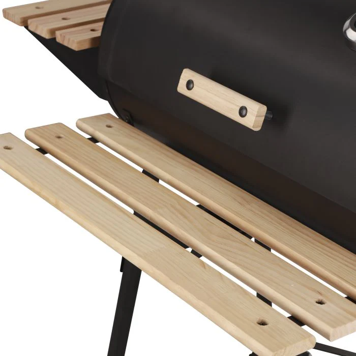 Royalford RF10370 Barbecue Stand with Grill | Durable Iron Construction for Long-Lasting Performance | Large Cooking Area| Wooden Side Tables| Storage Rack & Wheels - Image 4