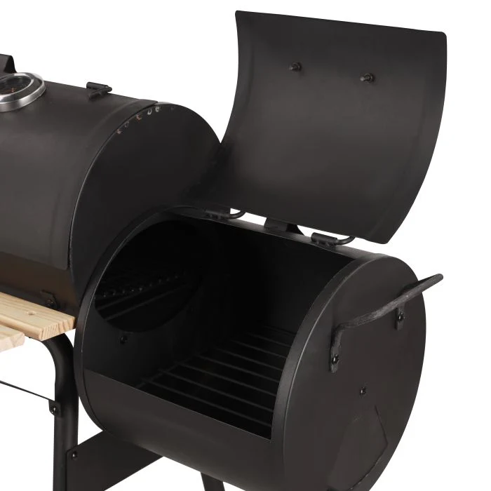 Royalford RF10370 Barbecue Stand with Grill | Durable Iron Construction for Long-Lasting Performance | Large Cooking Area| Wooden Side Tables| Storage Rack & Wheels - Image 5