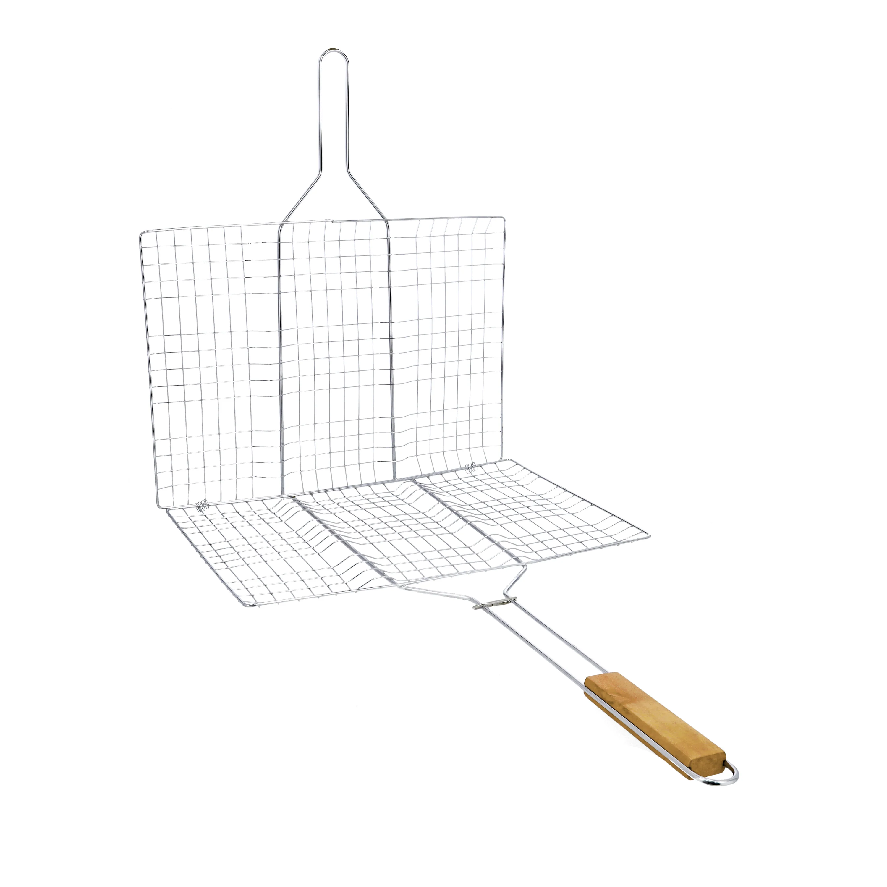 Royalford RF10373 Chrome Plated Iron BBQ Grill  with Wooden Handle | Heavy Duty Barbecue Grilling Basket for Chicken, Fish, Meat, Vegetables & Outdoor Camping Use - Image 2
