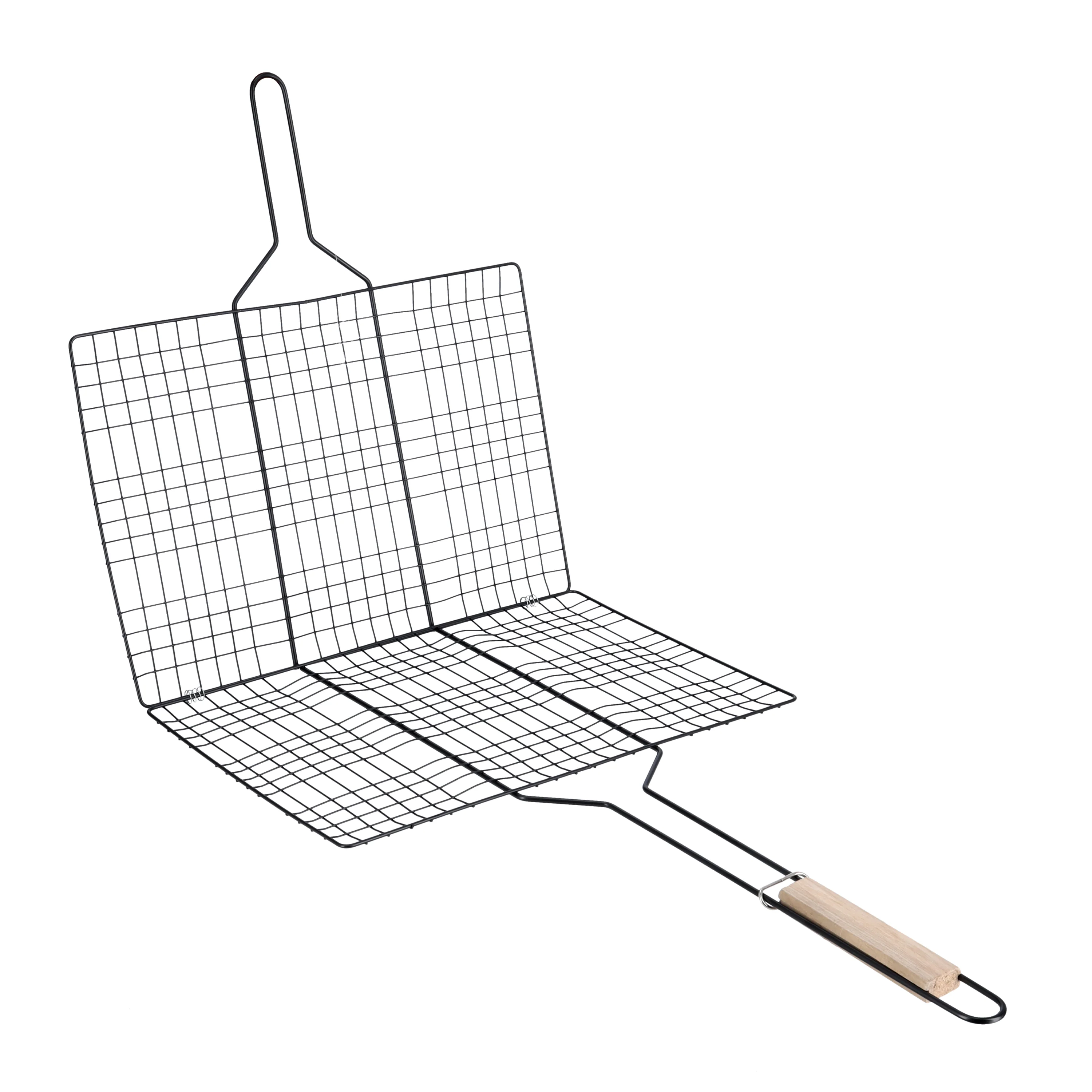 Royalford RF10374 Barbecue Grill Rack | Heavy Duty E-Coated Iron BBQ Grilling Basket | Heat Resistant Wooden Handle for Chicken, Fish, Meat & Vegetables Outdoor Use - Image 2
