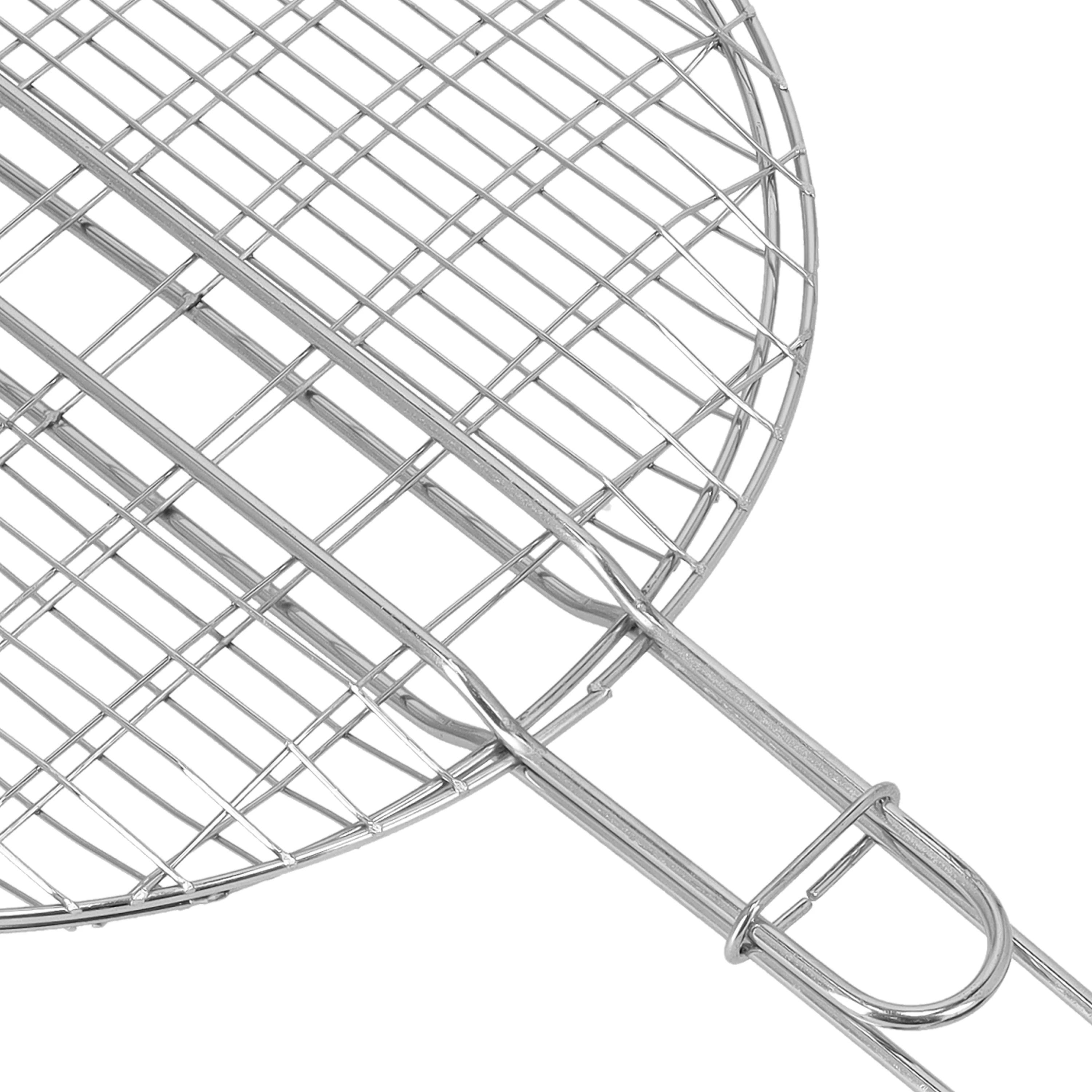 Royalford RF10375 BBQ Grill Round Chrome Plated Iron Grill | Wooden Handle | Multipurpose BBQ Grilling Basket for Chicken, Fish, Meat & Vegetables Outdoor Barbecue Tool - Image 3