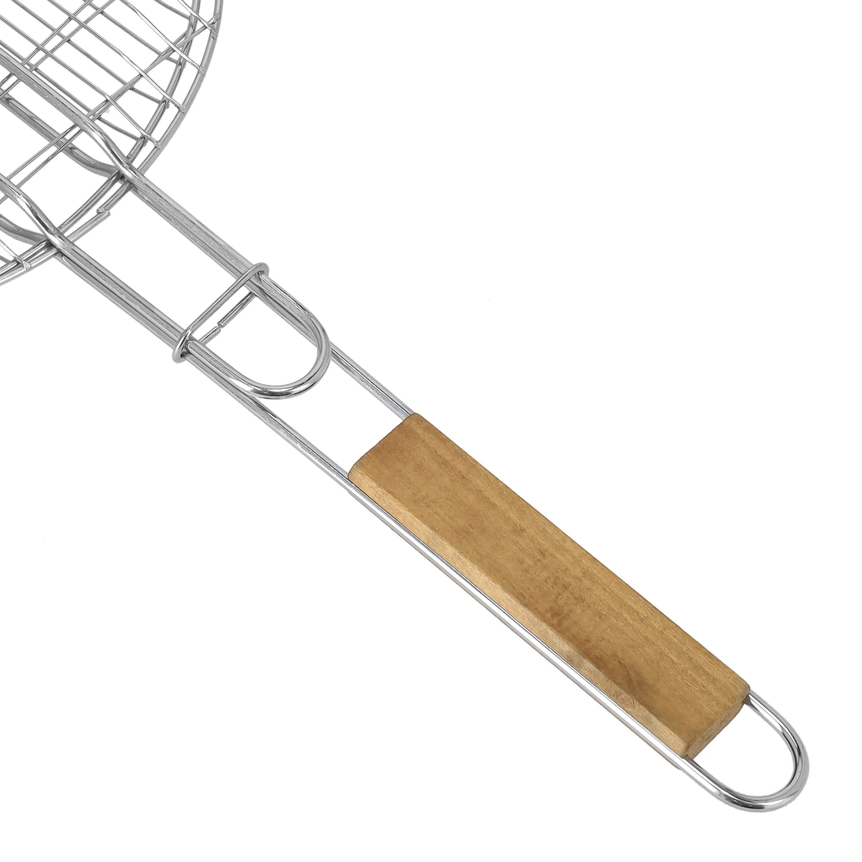 Royalford RF10375 BBQ Grill Round Chrome Plated Iron Grill | Wooden Handle | Multipurpose BBQ Grilling Basket for Chicken, Fish, Meat & Vegetables Outdoor Barbecue Tool - Image 5