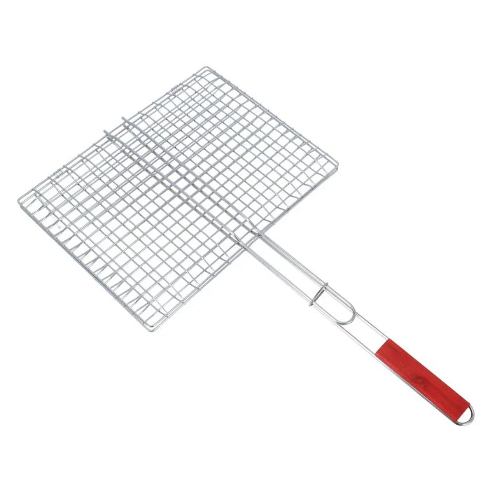 Royalford RF10380 Handheld BBQ Grill Basket | Extra-Thick Chromium-Plated Heavy Grill| Large  Cooking Area| Heat-Resistant Wooden Handle| Ideal for Fish,  Vegetables etc - Image 2