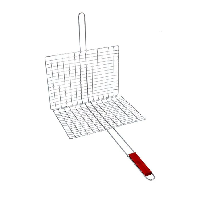 Royalford RF10380 Handheld BBQ Grill Basket | Extra-Thick Chromium-Plated Heavy Grill| Large  Cooking Area| Heat-Resistant Wooden Handle| Ideal for Fish,  Vegetables etc - Image 3