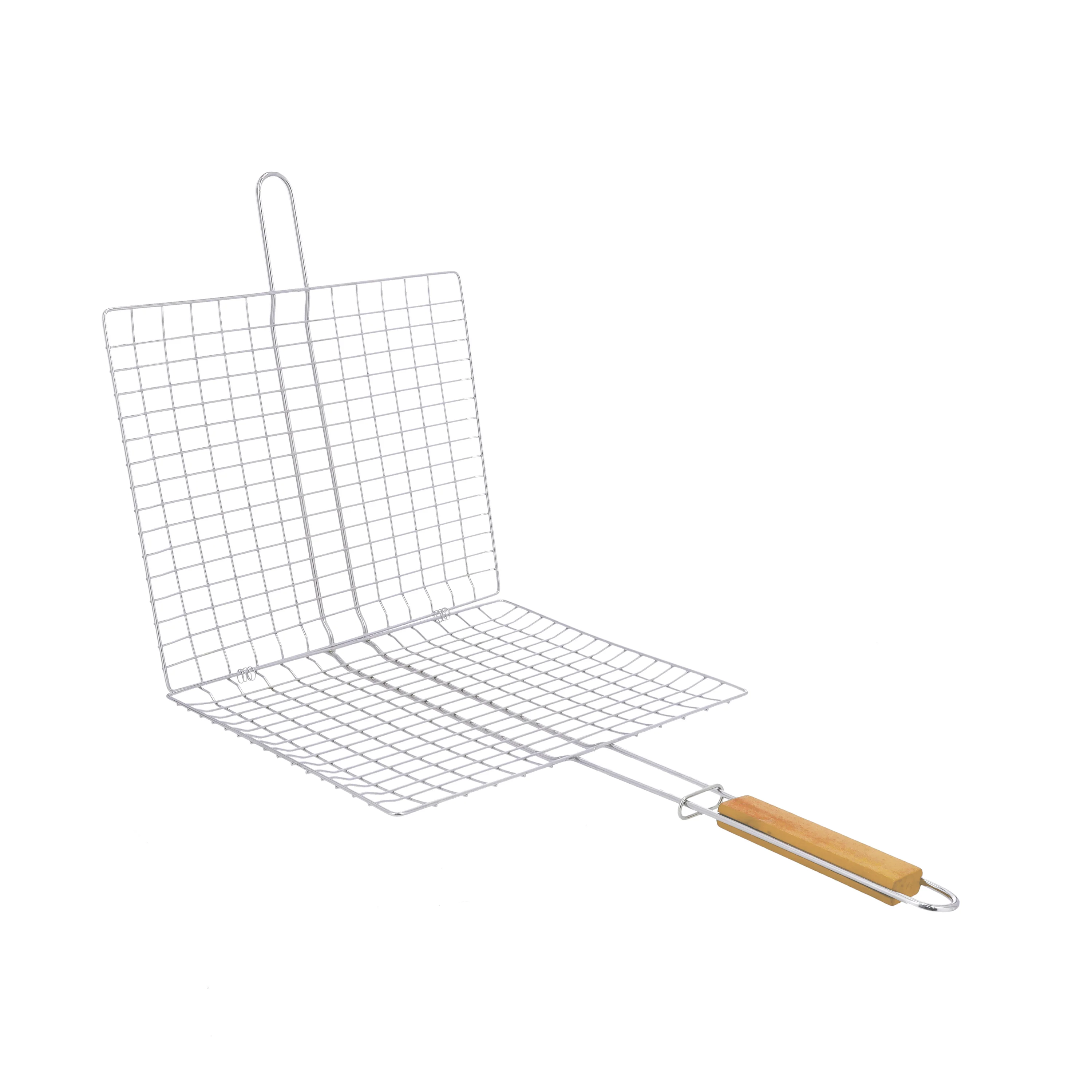Royalford RF10382 BBQ Grill Chromium Plated Iron Rack| Wooden Handle | Heavy Duty Barbecue Grilling Basket | Perfect for Chicken, Fish, Meat & Vegetables, Outdoor Use - Image 2