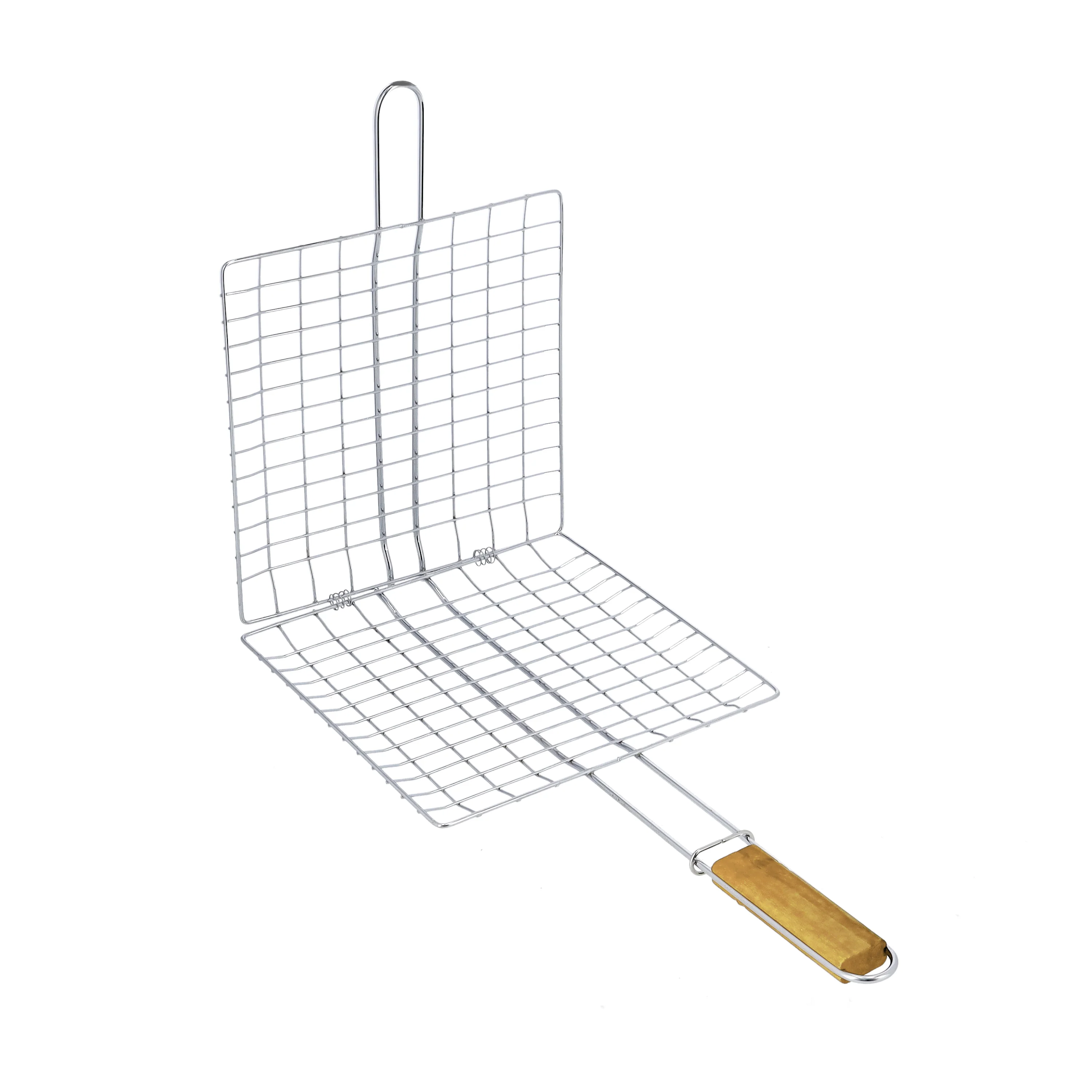 Royalford RF10383 BBQ Grill Chromium Plated Iron Rack | Wooden Handle| Heavy Duty Barbecue Grilling Basket for Chicken, Fish, Meat & Vegetables, Outdoor Camping Use - Image 2