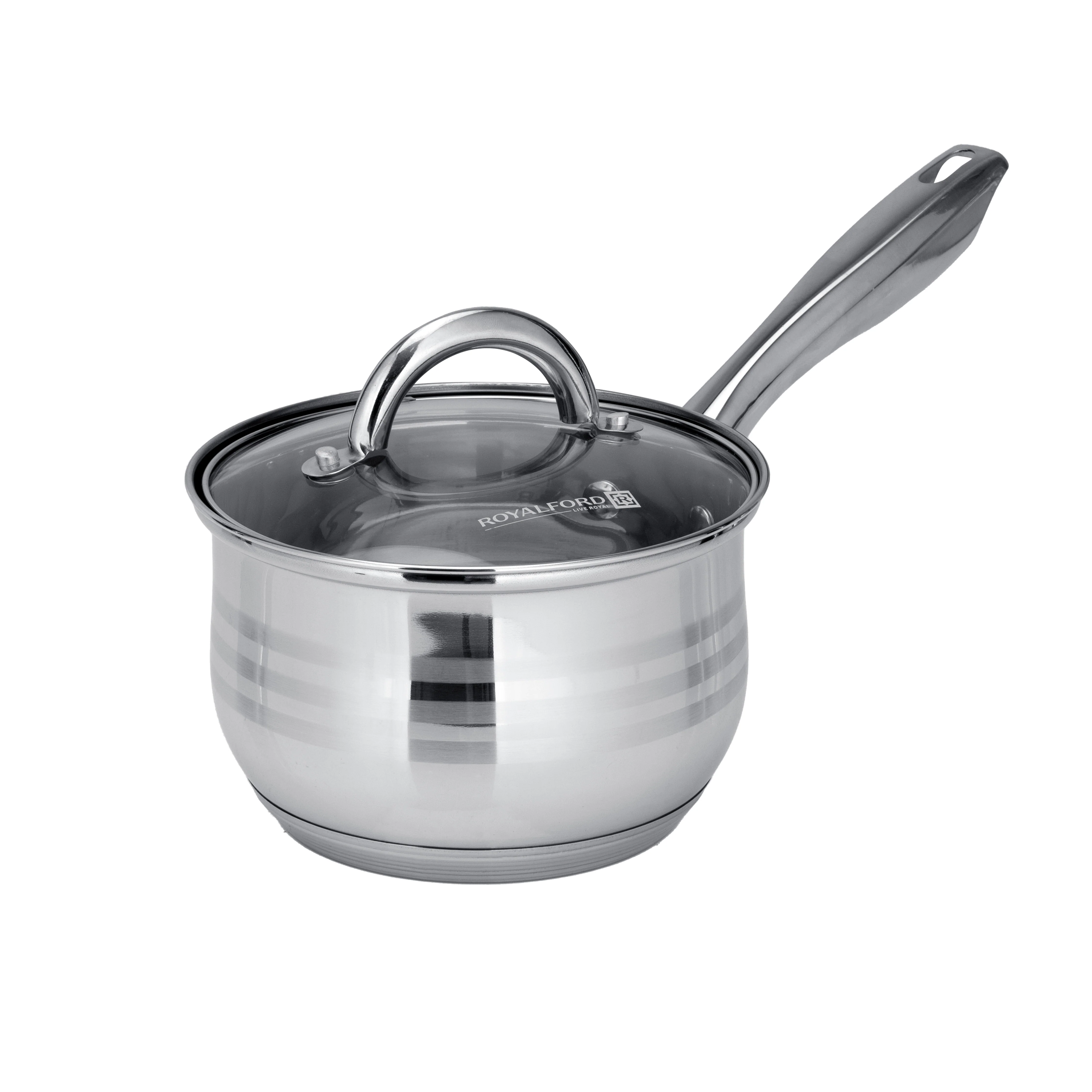 Royalford RF10390 10-Piece Stainless Steel Cookware Set with Glass Lids| Induction Compatible Encapsulated Base| Heavy-Duty Riveted Handles & Durable Satin Finish Design - Image 4